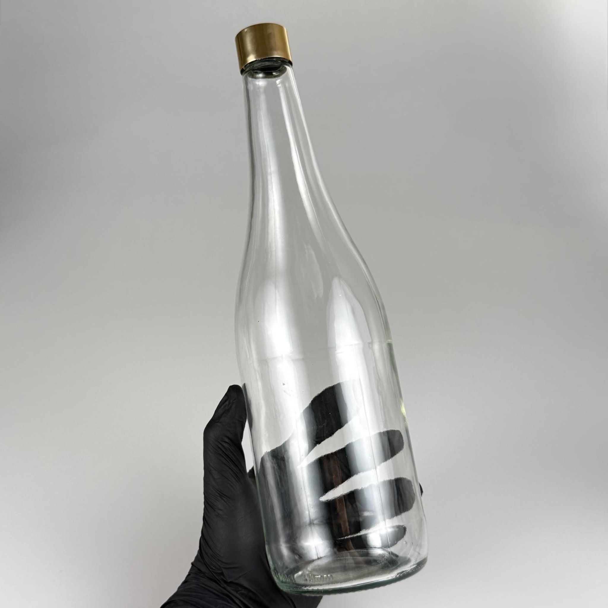 1000 CC ŞEFFAF CAM ŞERBET ŞİŞESİ + ALÜMİNYUM KAPLAMALI GOLD KAPAKLI TAKIM - 1000 ML CAM ŞİŞE