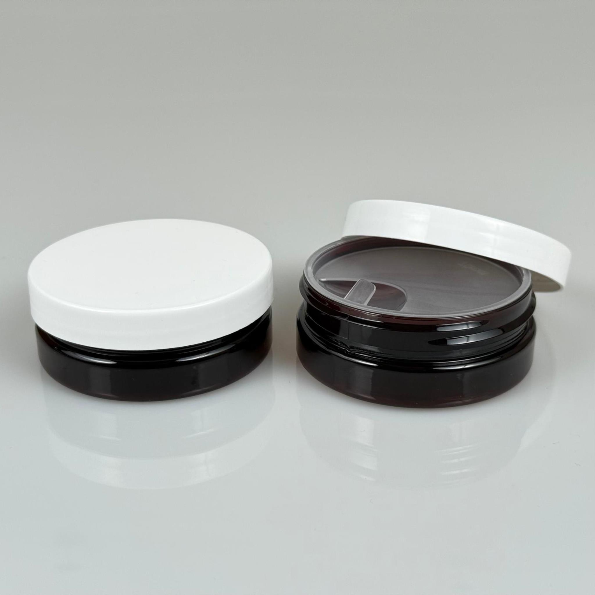 50 ML SERT PET KAVANOZ + BEYAZ PLASTİK KAPAK + İÇ TIPA - 50 CC KALIN AMBER PLASTİK KAVANOZ BEYAZ PLASTİK KAPAKLI İÇ TIPALI TAKIM - KREM KAVANOZLARI