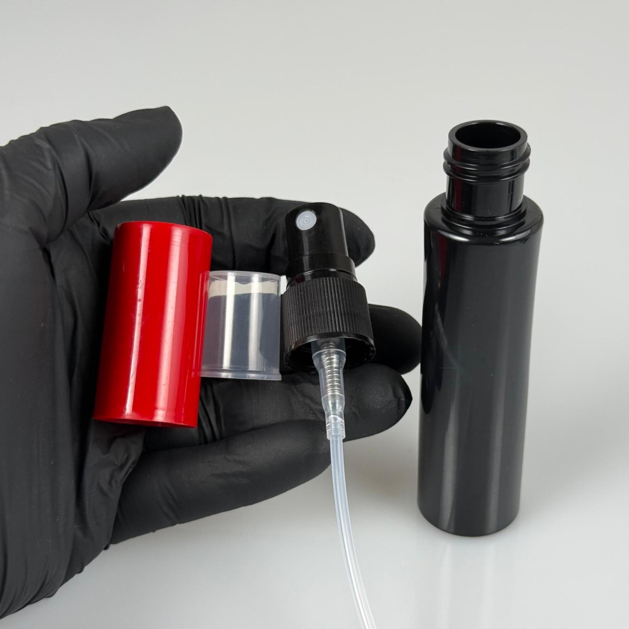 35 CC SİYAH PARFÜM ŞİŞESİ PLASTİK - SİYAH SPREY + KIRMIZI KAPAK - 35 ML PARFÜM ŞİŞESİ PET