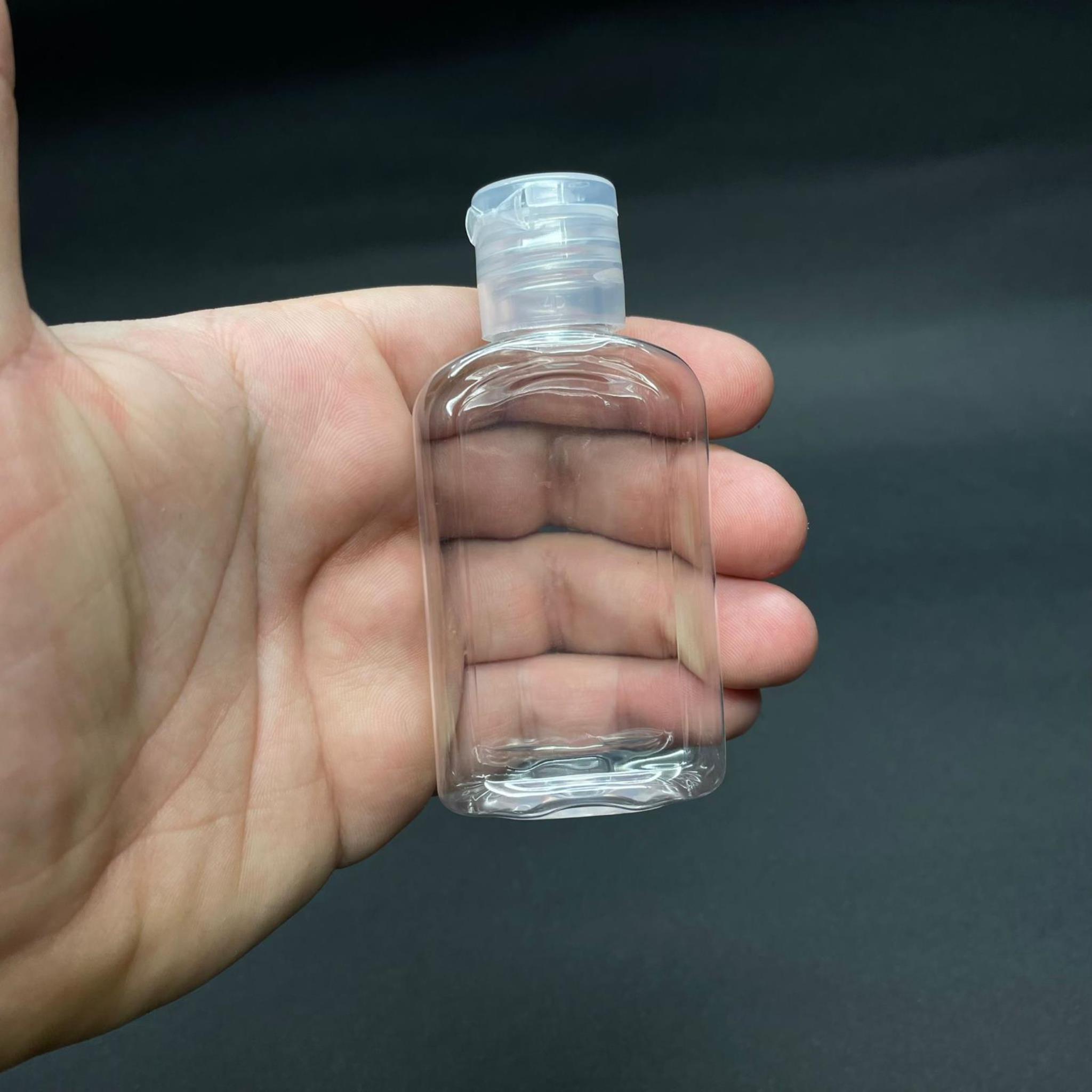 50 CC YASSI PLASTİK ŞİŞE - ŞEFFAF FLİPTOP KAPAKLI - AÇILIR KAPANIR KAPAKLI - 50 ML AKITICILI PET ŞİŞE - PROMOSTON KOLONYA ŞİŞESİ