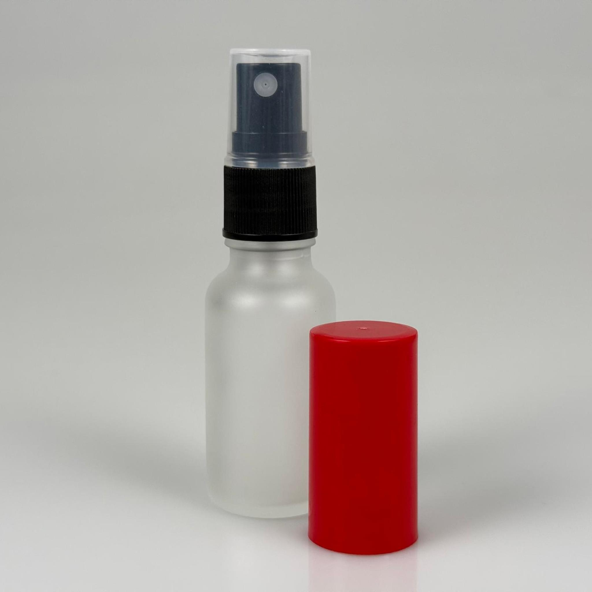 20 CC BUZLU CAM ŞİŞE - KIRMIZI PLASTİK KAPAK - SİYAH SPREYLİ - 20 ML PARFÜM ŞİŞESİ