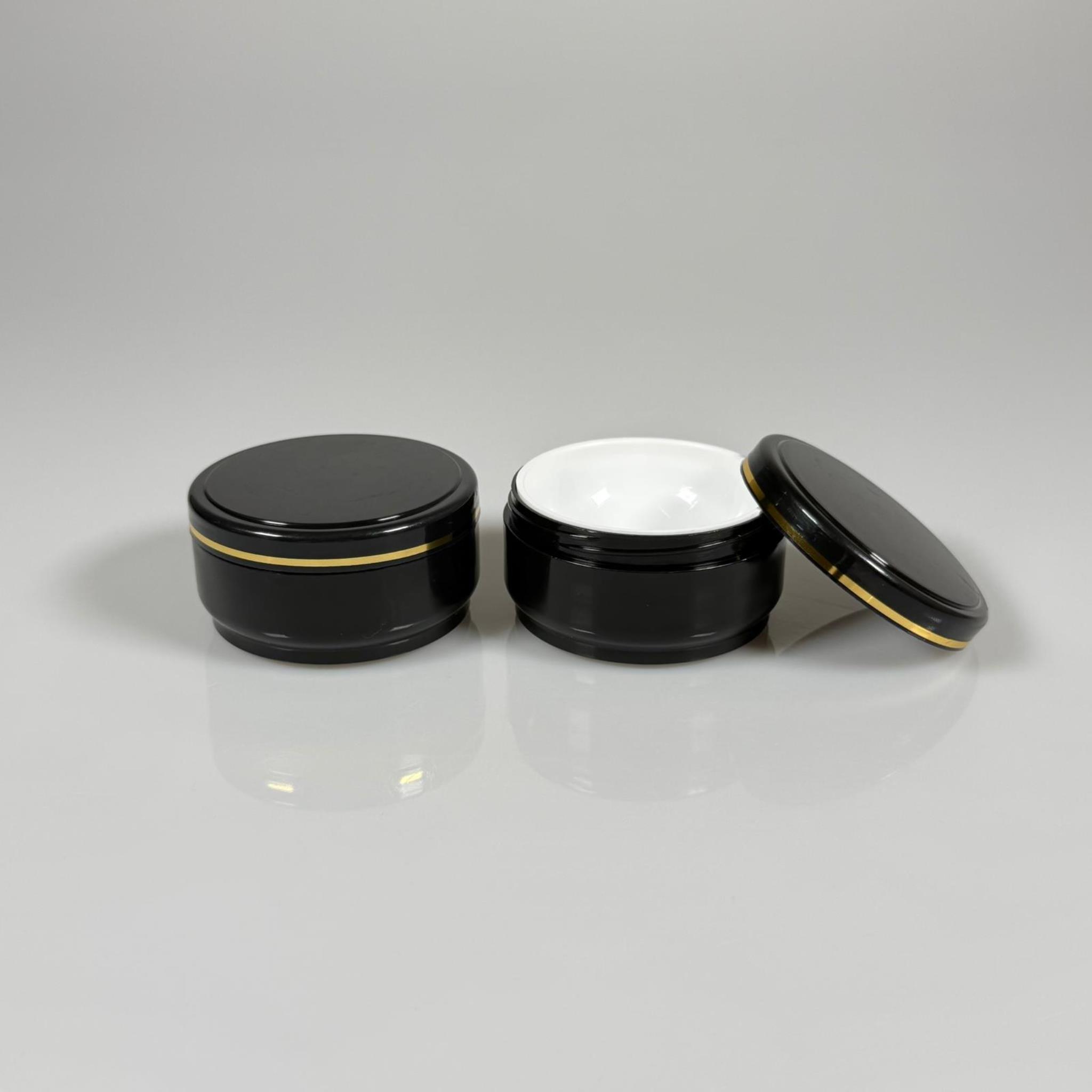 50 CC PİTY ÇİFT CİDARLI KREM KAVANOZU - KAPAKLI - SİYAH - GOLD YALDIZLI KREM KUTUSU - KOZMETİK AMBALAJ