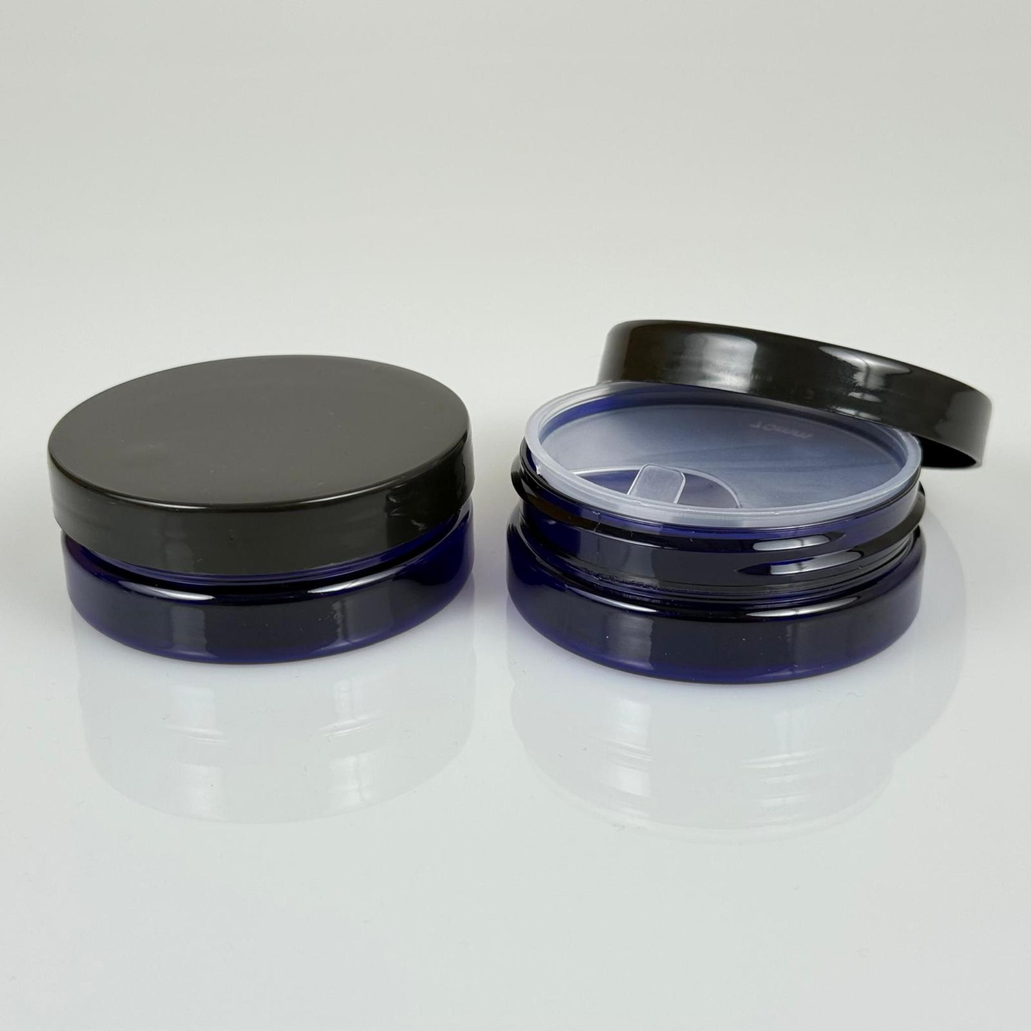 50 ML SERT PET KAVANOZ + SİYAH PLASTİK KAPAK + İÇ TIPA - 50 CC KALIN MAVİ PLASTİK KAVANOZ SİYAH PLASTİK KAPAKLI İÇ TIPALI TAKIM - KREM KAVANOZLARI