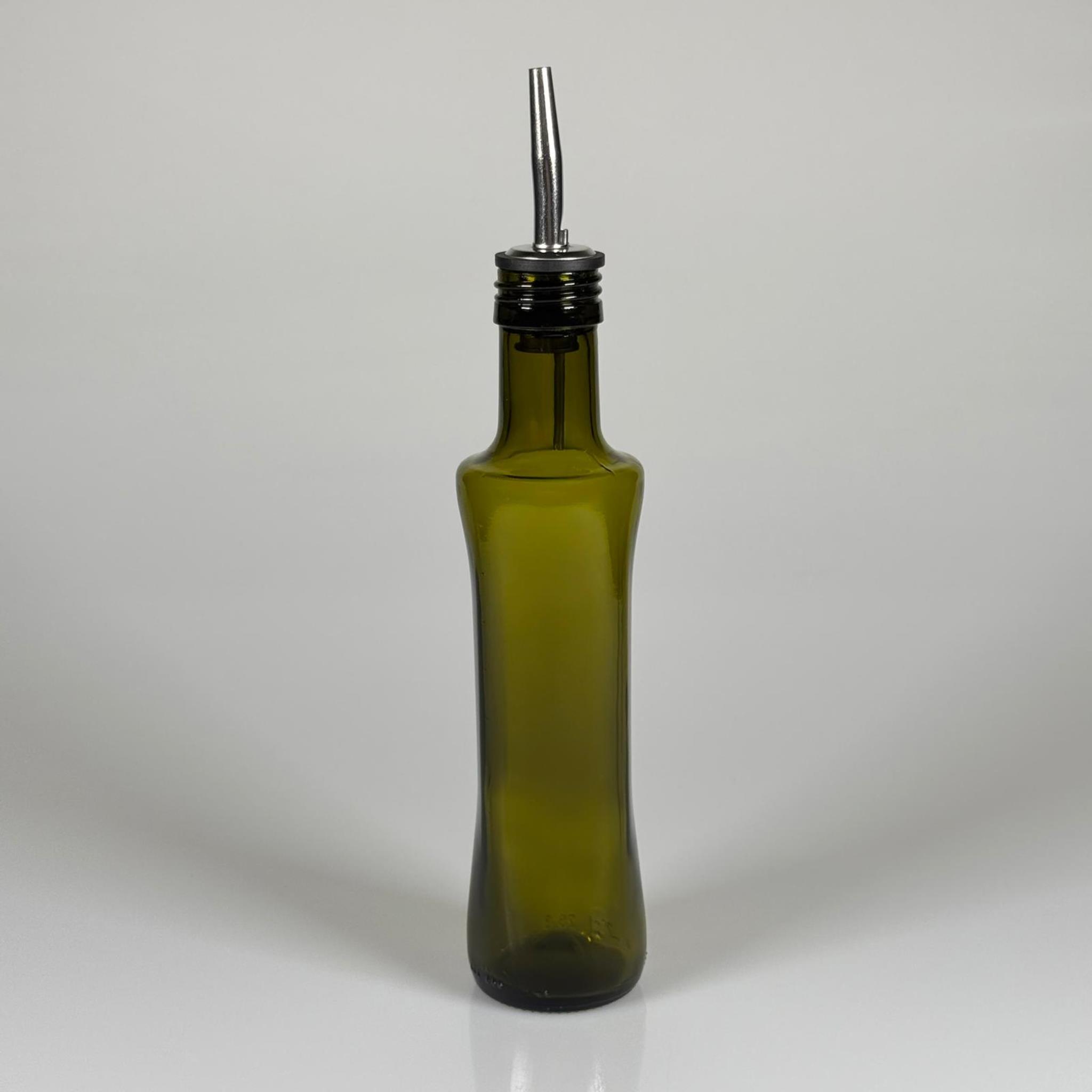 KÖŞELİ CAM YAĞLIK - 250 ML YEŞİL KARE CAM GEOLİVE ŞİŞE + ÇELİK YAĞDANLIK TIPASI TAKIM