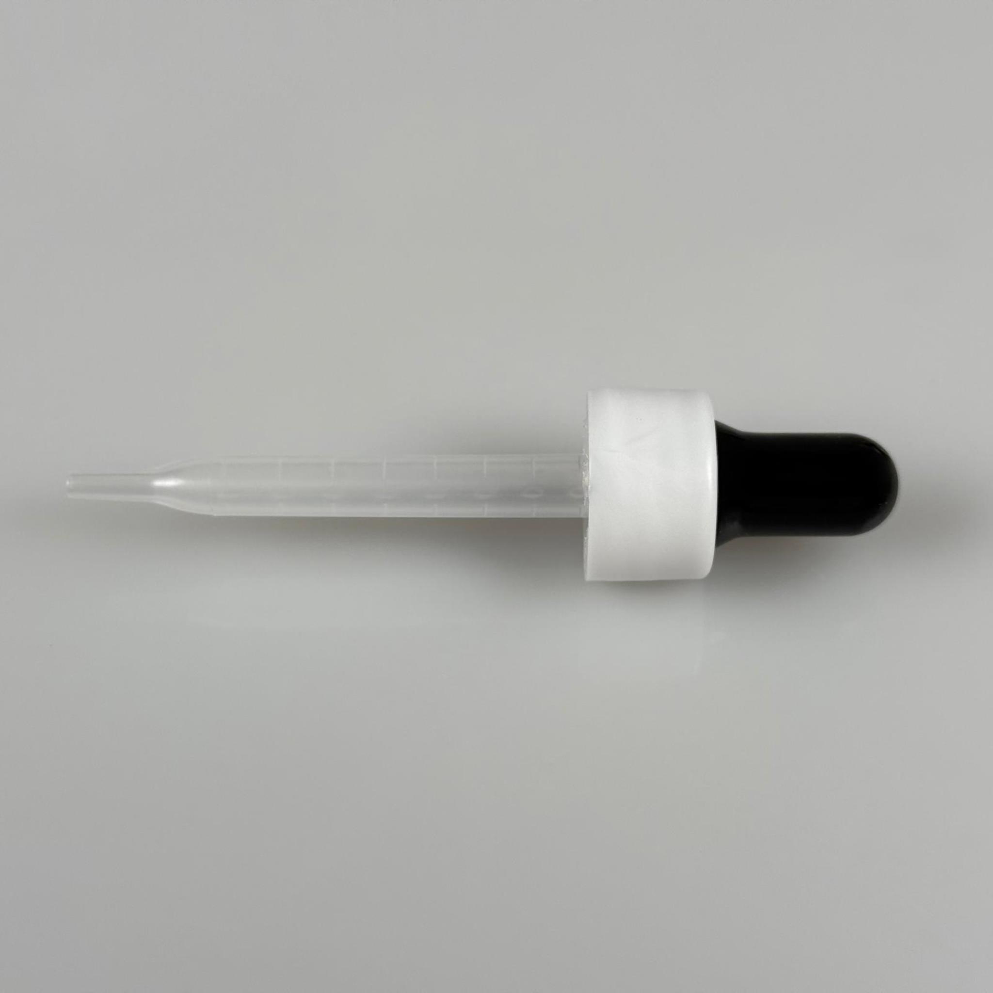 18 MM PLASTİK DAMLALIKLI TAKIM - SİYAH EMZİK +  DELİKLİ PLASTİK DÜZ BEYAZ KAPAK + 70 MM PLASTİK PİPET