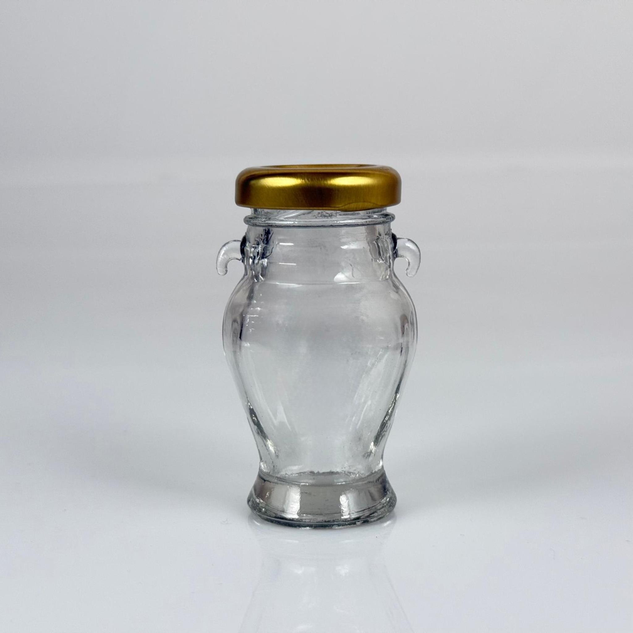 60 CC AMPHORA CAM KAVANOZ - GOLD METAL KAPAKLI - 60 ML CAM KAVANOZ - TEK KULPLU, KULPSUZ VEYA ÇİFT KULPLU GELEBİLİR