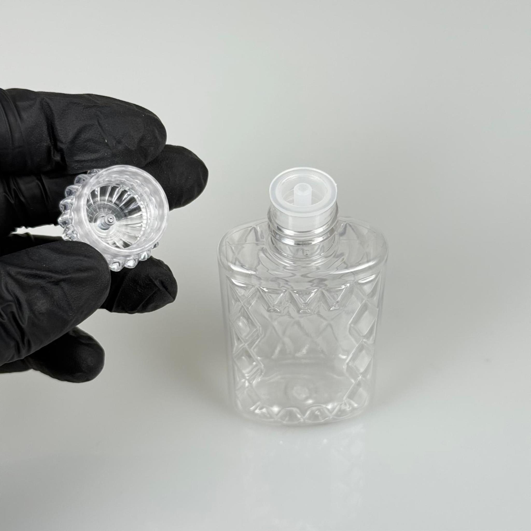 50 CC PLASTİK KOLONYA ŞİŞESİ - KRİSTAL KAPAKLI TIPALI - 50 ML YASSI PET DESENLİ KOLONYA ŞİŞESİ