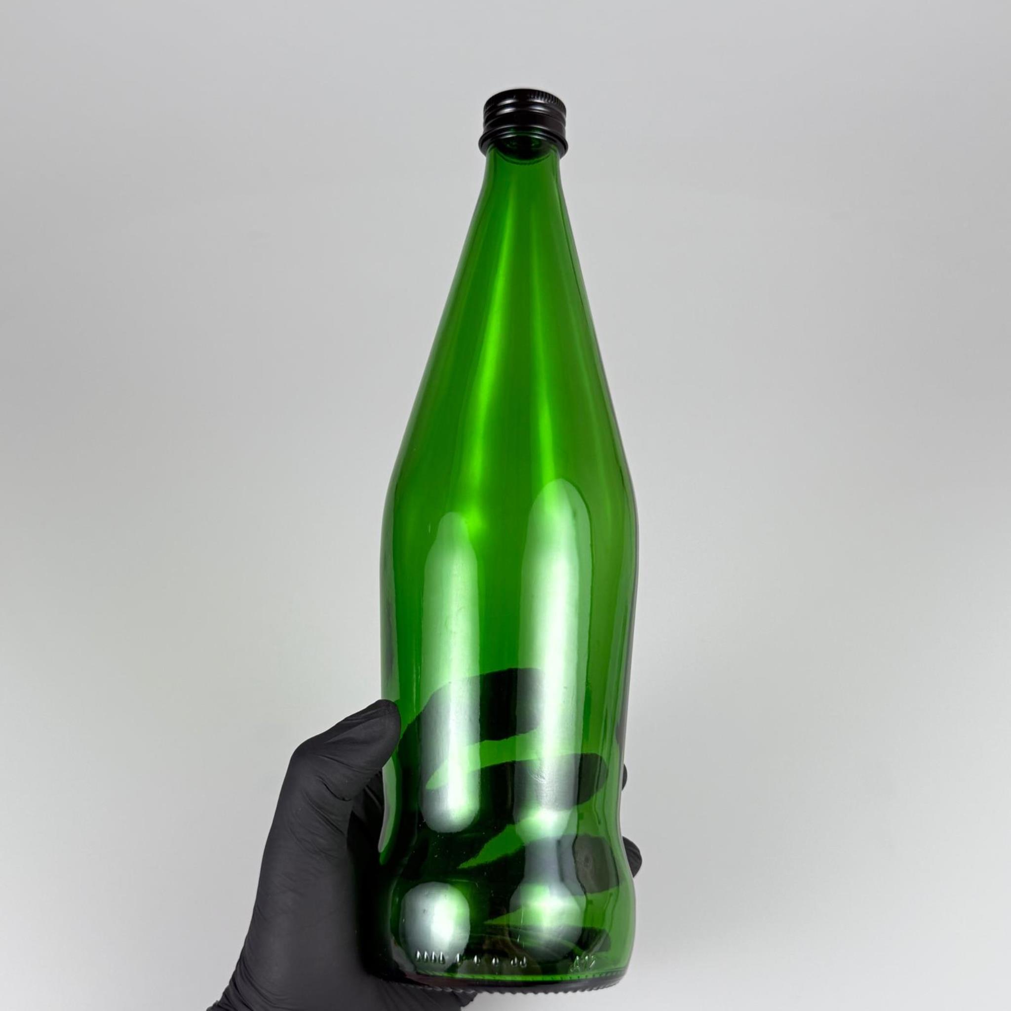 750 CC YEŞİL CAM ŞİŞE - SİYAH METAL KAPAKLI - 750 ML CAM ŞİŞE