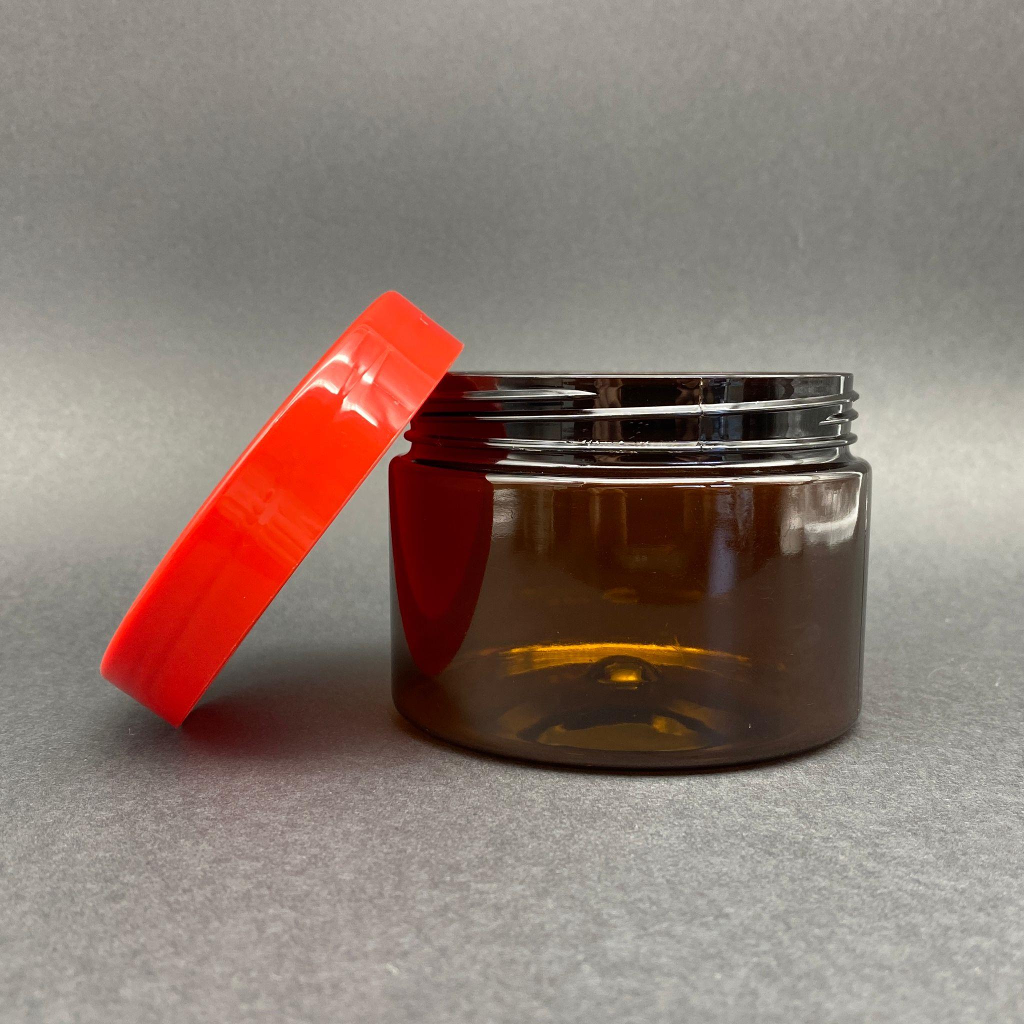 300 CC SERT PLASTİK AMBER KAVANOZ - KIRMIZI KAPAKLI - 300 ML KAHVERENGİ KAVANOZ