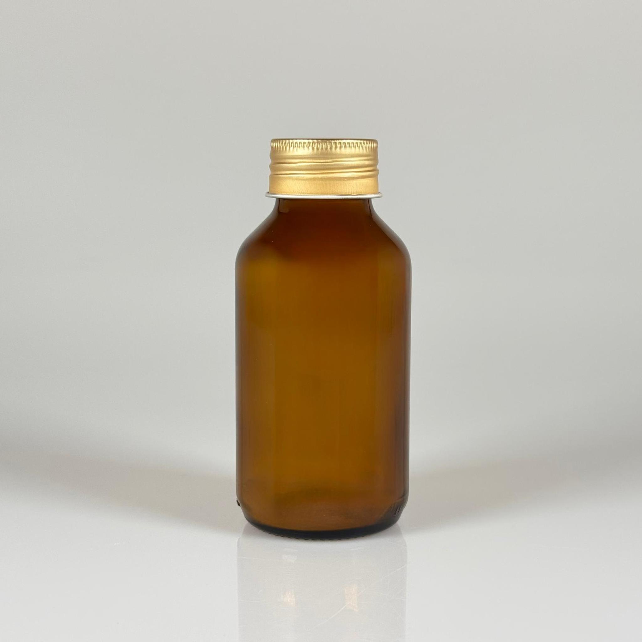 200 CC AMBER CAM ŞİŞE - 35 PP AĞIZ GENİŞ AĞIZLI - GOLD METAL CONTALI KAPAKLI  - 200 ML KAHVERENGİ TABLET CAM ŞİŞESİ