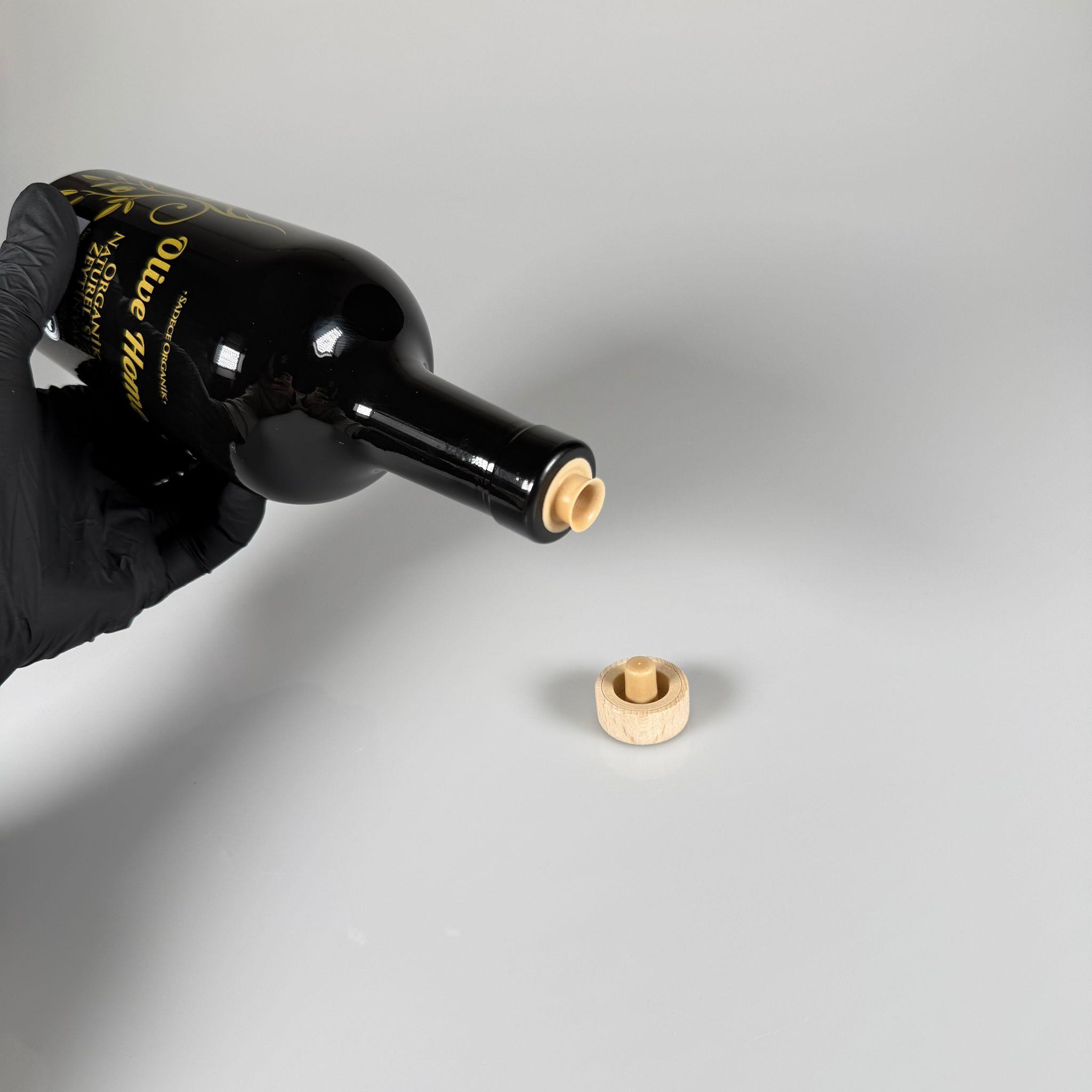 500 CC SİYAH OLİVE YAZI CAM ZEYTİNYAĞ ŞİŞESİ - AHŞAP MANTAR TIPALI YAĞ AKITICILI - 500 ML YAĞDANLIK BASKILI CAM ŞİŞE