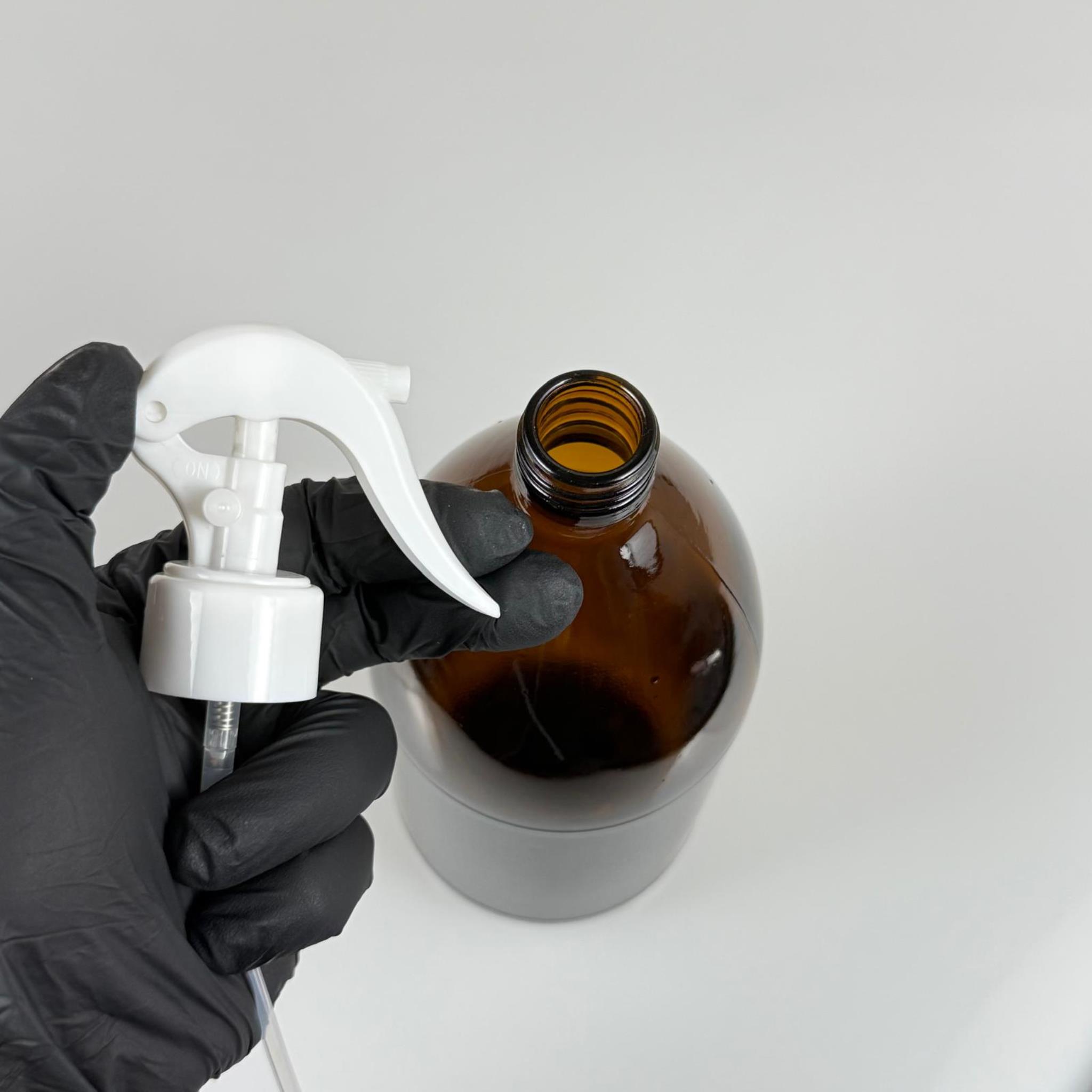 1000 CC AMBER TOMBUL ÖZEL SERİ CAM ŞİŞE - BEYAZ TRİGER SPREYLİ (DUMAN ŞEKLİNDE PÜSKÜRTÜR) - 1000 ML CAM ECZA ŞİŞESİ - KAHVERENGİ