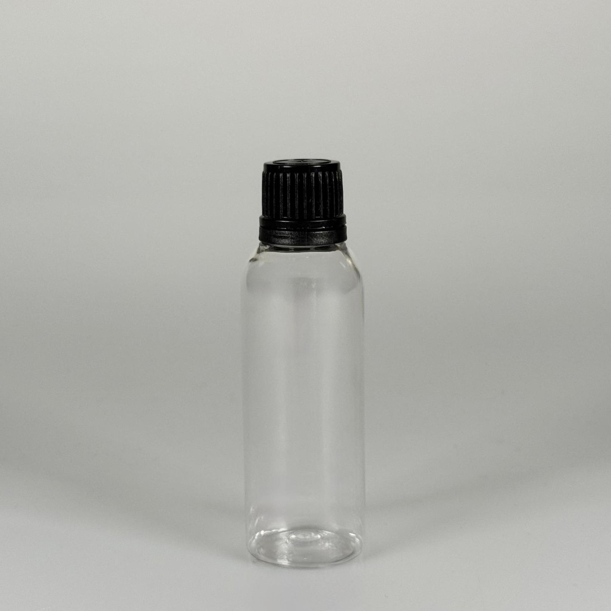 50 CC KALIN ŞEFFAF PET ŞİŞE (8 GR) - SİYAH KAPAKLI + KÖR TIPALI - 50 ML PLASTİK ŞİŞE