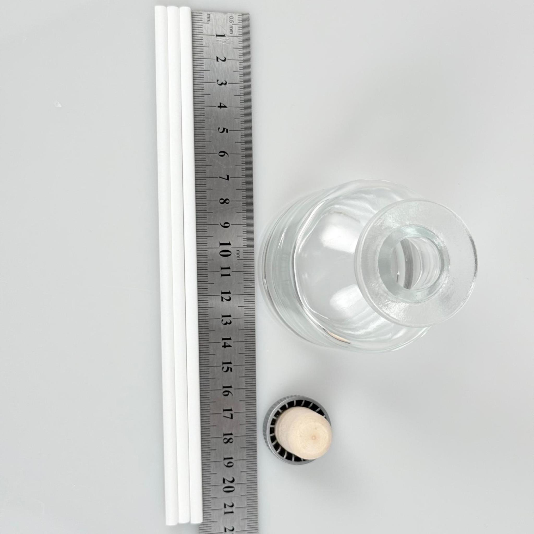 150 CC CAM BAMBU SİLİNDİR ODA KOKUSU ŞİŞESİ - 150 ML DİFFUSER CAM ŞİŞE + GRİ MANTAR TIPA + 3 ADET 21 CM BEYAZ FİBER BAMBU ÇUBUK