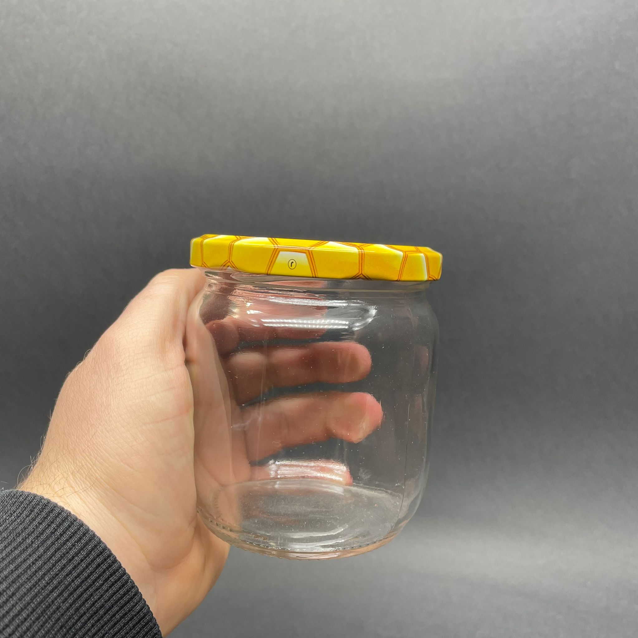 425 CC BAL KAVANOZU - PETEK KAPAKLI - BAL DESENLİ KAPAKLI 425 ML CAM KAVANOZ