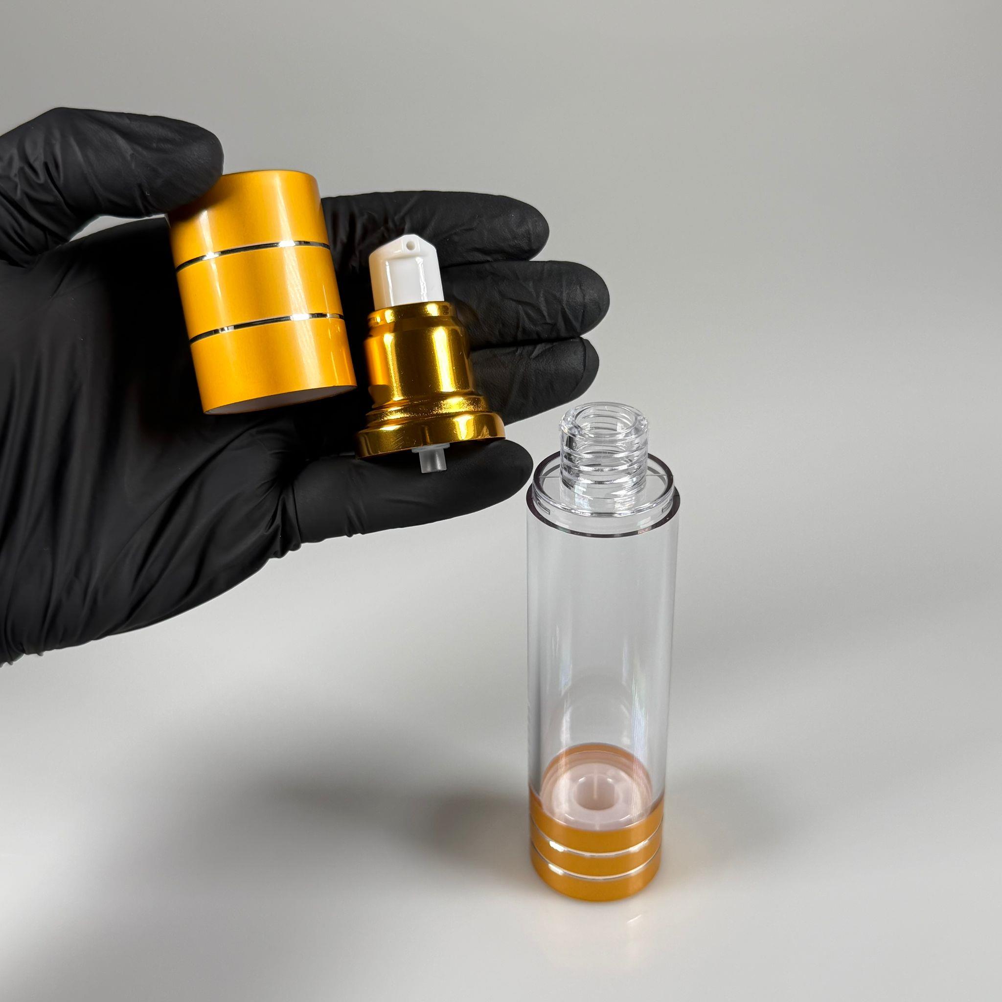 BOŞ KREM VE LOSYON ŞİŞESİ 50 ML BOŞ AİRLESS ŞİŞE - HAVASIZ POMPALI GOLD ÜSTÜ YALDIZLI AİRLESS ŞİŞE