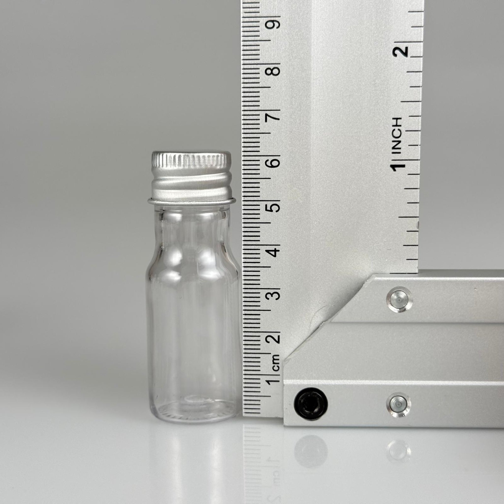 10 CC ŞEFFAF PET ŞİŞE + KÖPÜK CONTALI GÜMÜŞ ALÜMİNYUM METAL KAPAKLI  TAKIM - 10 ML PLASTİK ŞİŞE (SİLME 15 CC)