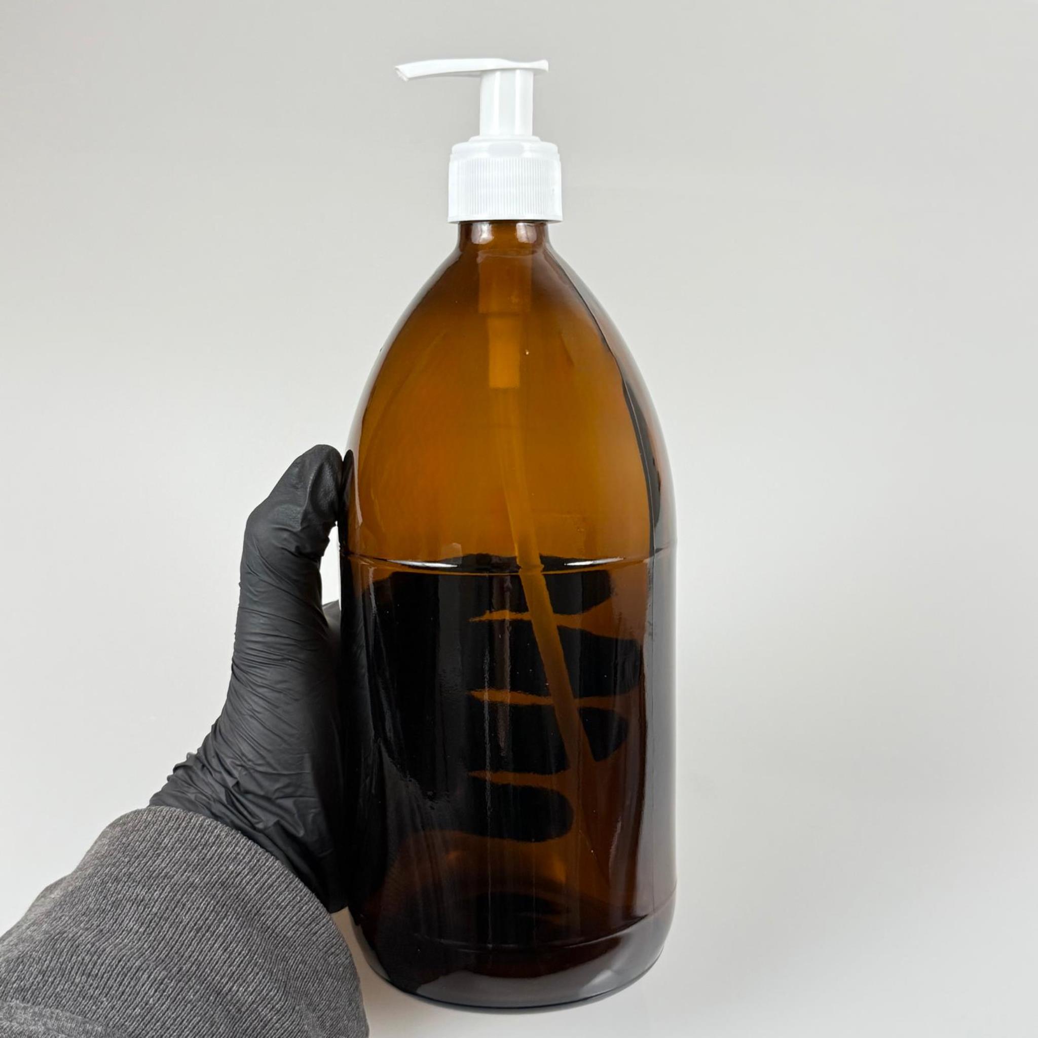 1000 CC AMBER TOMBUL ÖZEL SERİ CAM ŞİŞE - BEYAZ POMPALI - 1000 ML CAM ECZA ŞİŞESİ - KAHVERENGİ