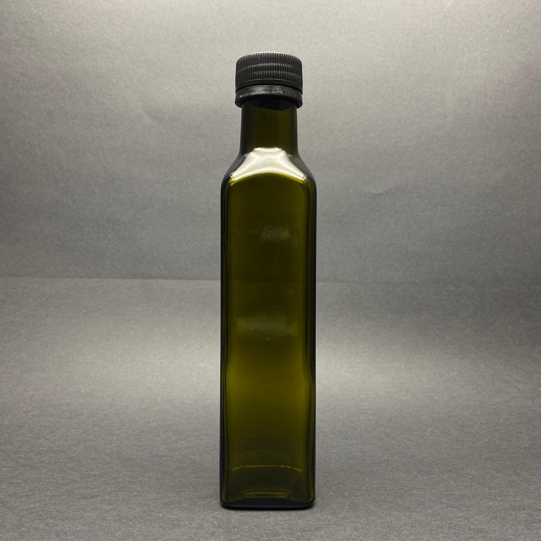 250 CC YEŞİL MARASKA CAM ŞİŞE - SİYAH KİLİTLİ PLASTİK KAPAKLI - 250 ML KÖŞELİ YAĞ ŞİŞESİ - SİRKE ŞİŞESİ -  KAPAK MARKASI BERICAP