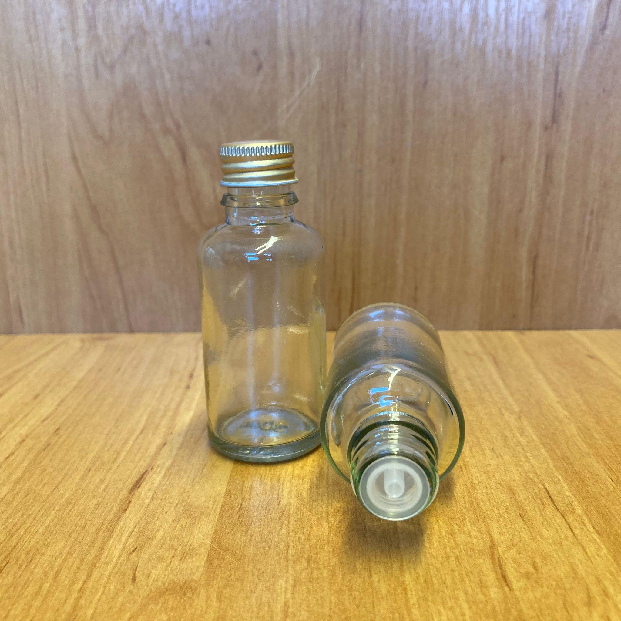 30 CC ŞEFFAF İÇTEN DAMLALIKLI - GOLD METAL KAPAKLI CAM ŞİŞE - 30 ML KOLONYA TIPALI CAM ŞİŞE
