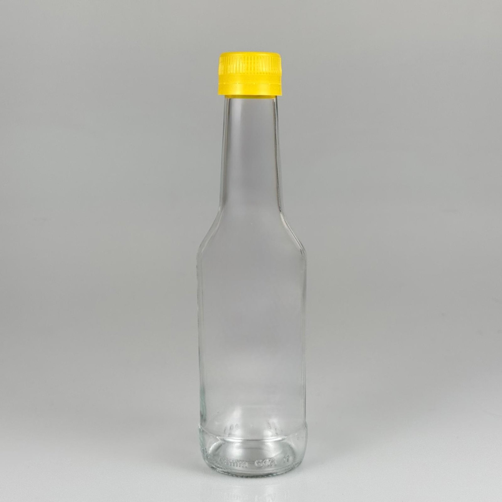250 CC BOĞAZLI CAM ŞİŞE - SARI KİLİTLİ PLASTİK KAPAKLI - 250 ML BOŞ CAM ŞİŞE