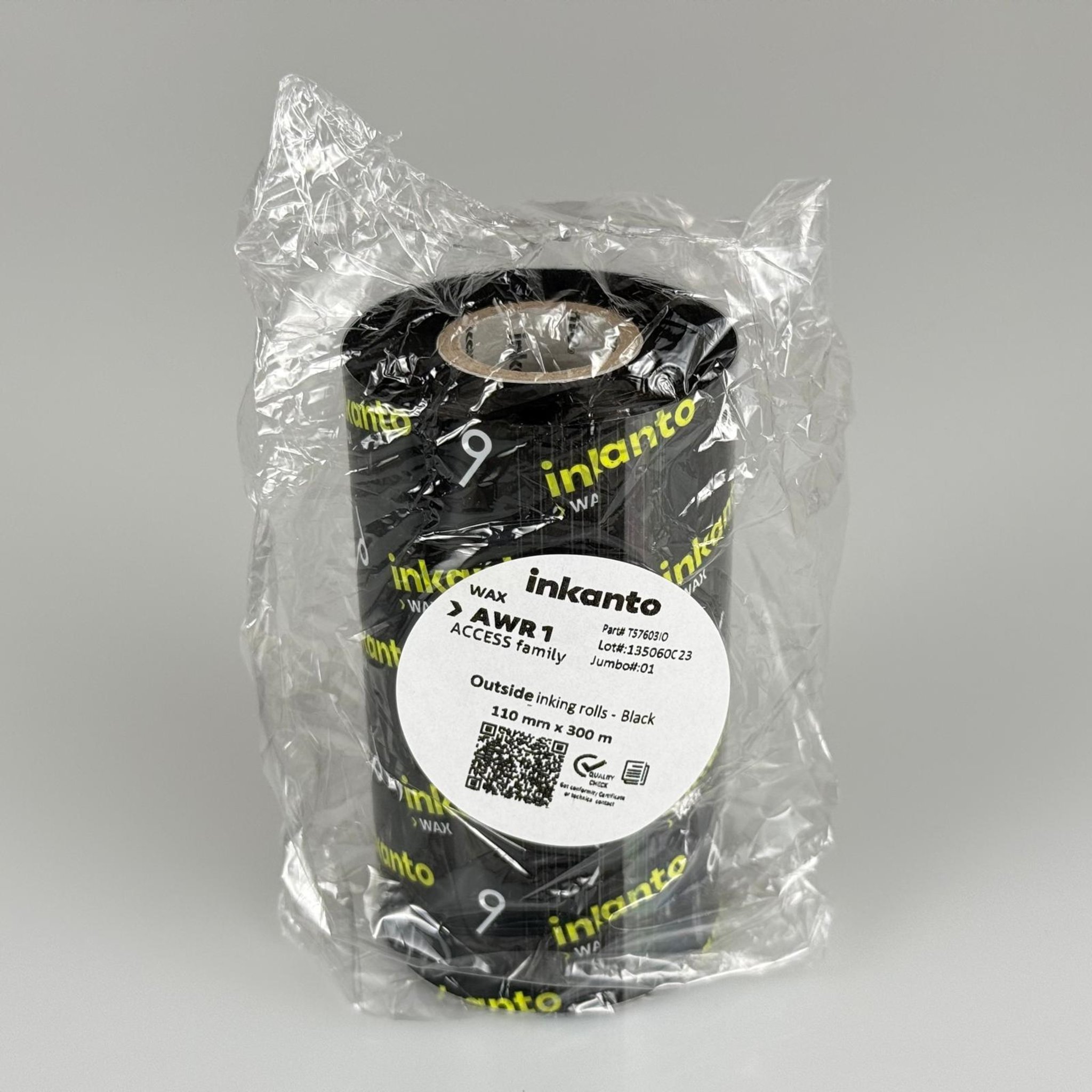 RİBON WAX 110 MM X 300 MT 1 TOP (300 MT) - Inkanto Wax Ribon 110 mm x 300 Metre - Siyah Barkod Yazıcı Ribonu