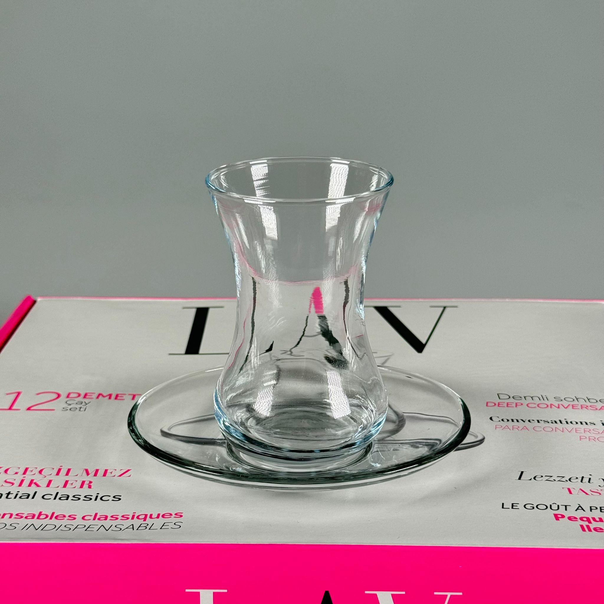 HEDİYELİK ÇAY SETİ 6 BARDAK + 6 TABAK - DEMET 12 PARÇA ÇAY SETİ (DMT303 BARDAK 6 ADET + ASN274 SADE TABAK 6 ADET) LAV