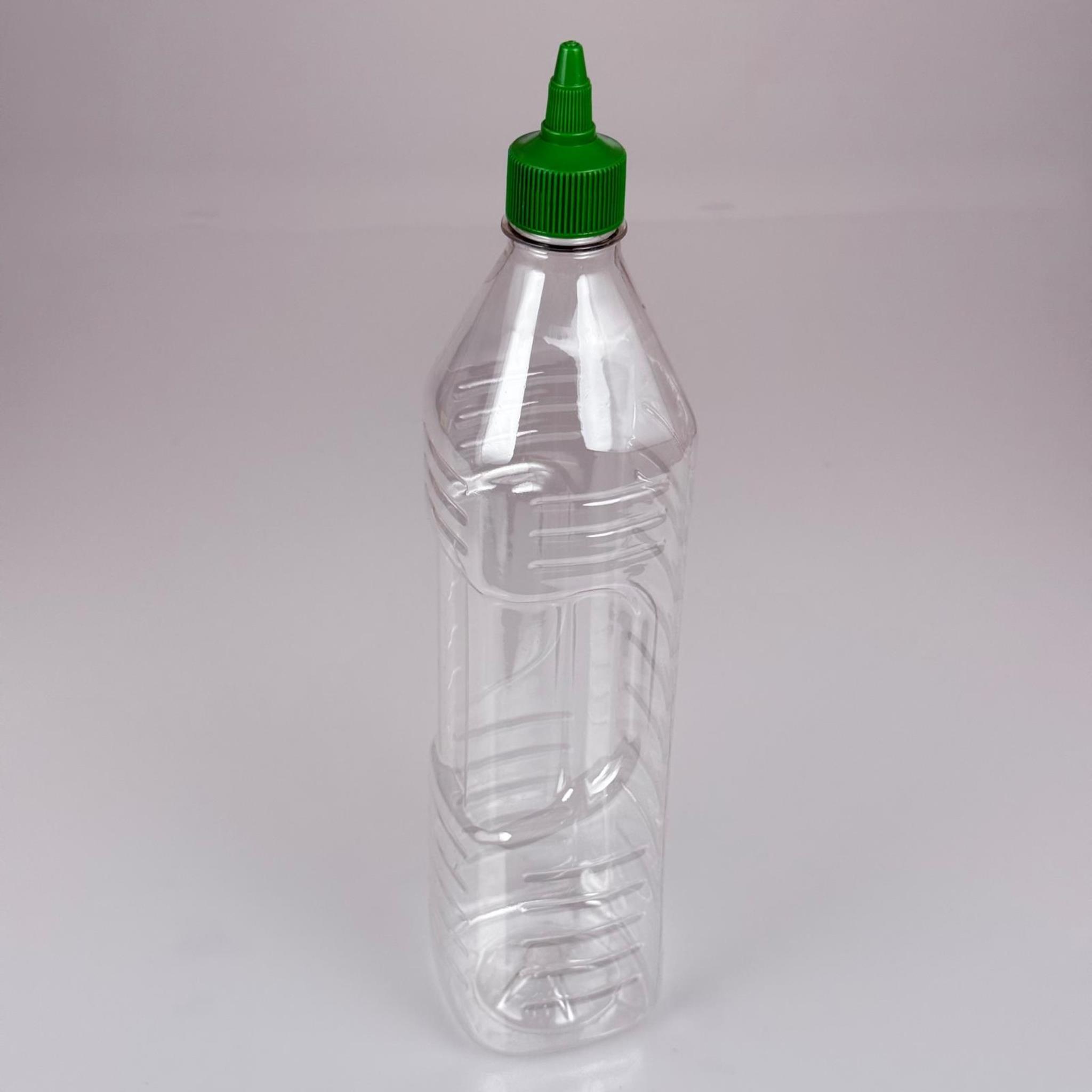 ZEYTİNYAĞI, SOS, ACI SOS, SİRKE, SRIRACHA VB BOŞ ŞİŞELERİ - YEŞİL SİVRİ TWİST AKITICI KAPAK + 1000 ML KARE KÖŞELİ ŞEFFAF PET PLASTİK ŞİŞE TAKIM