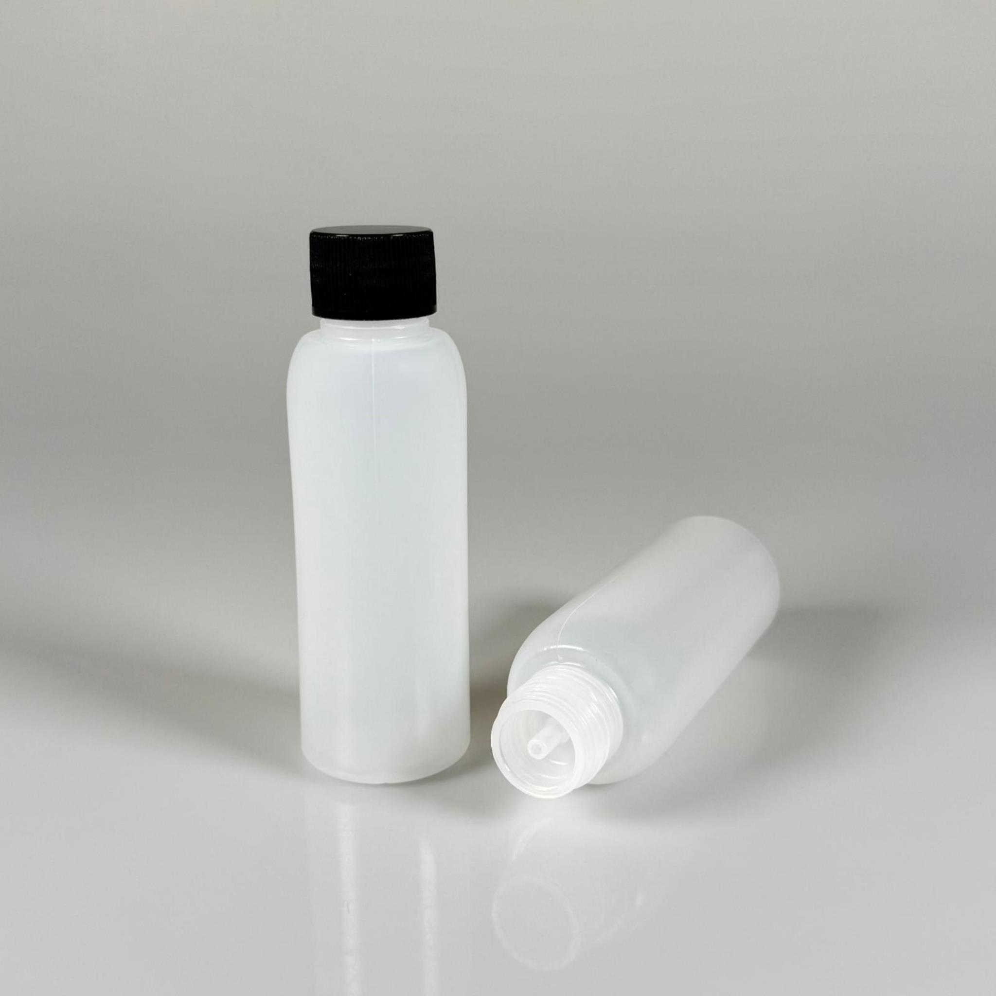 100 ML SIKILABİLİR YUMUŞAK PE PLASTİK ŞİŞE - CONTALI SİYAH KAPAKLI ASETON KOLONYA TIPALI - 100 cc sos, yağ, kartuş, mürekkep vb için boş şişeler