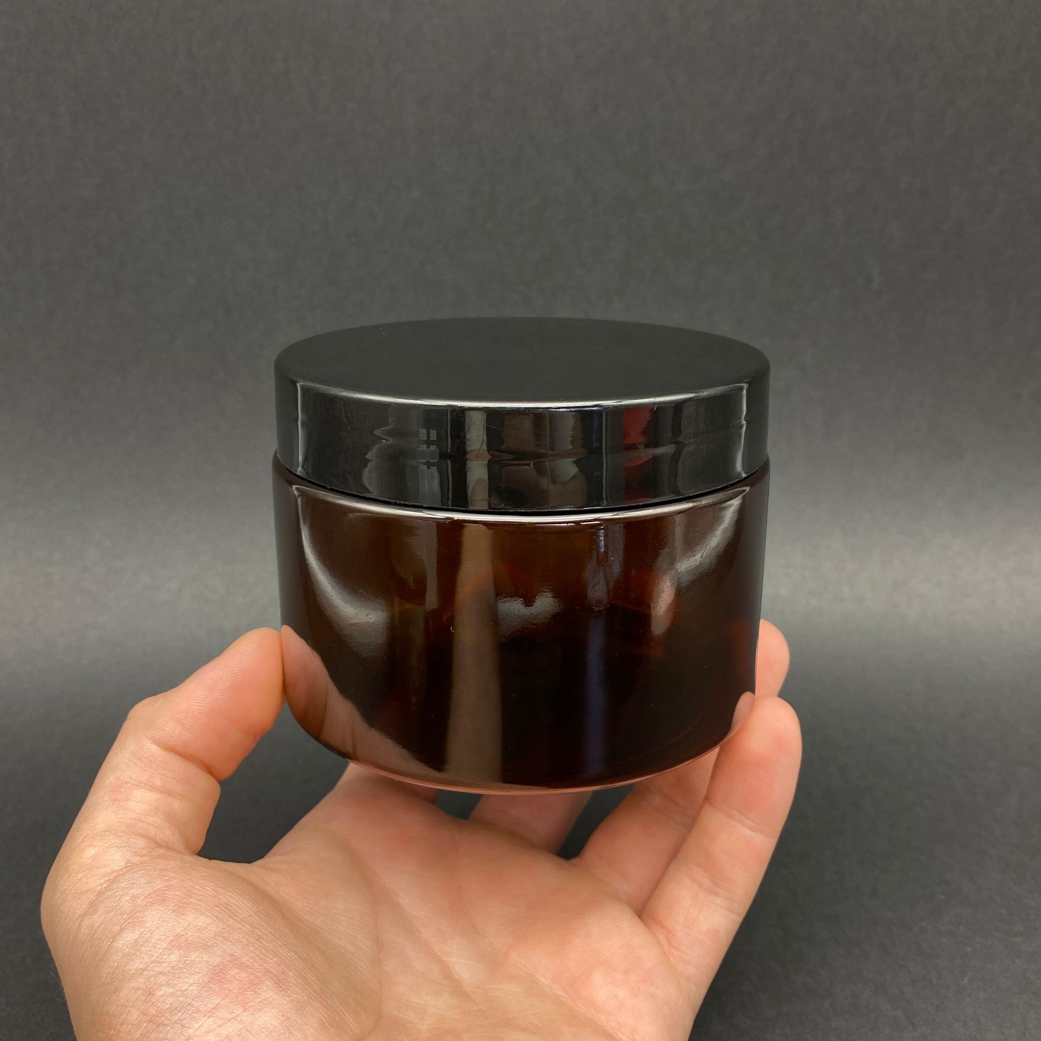 300 CC SERT PLASTİK AMBER KAVANOZ - SİYAH KAPAKLI - 300 ML KAHVERENGİ KAVANOZ