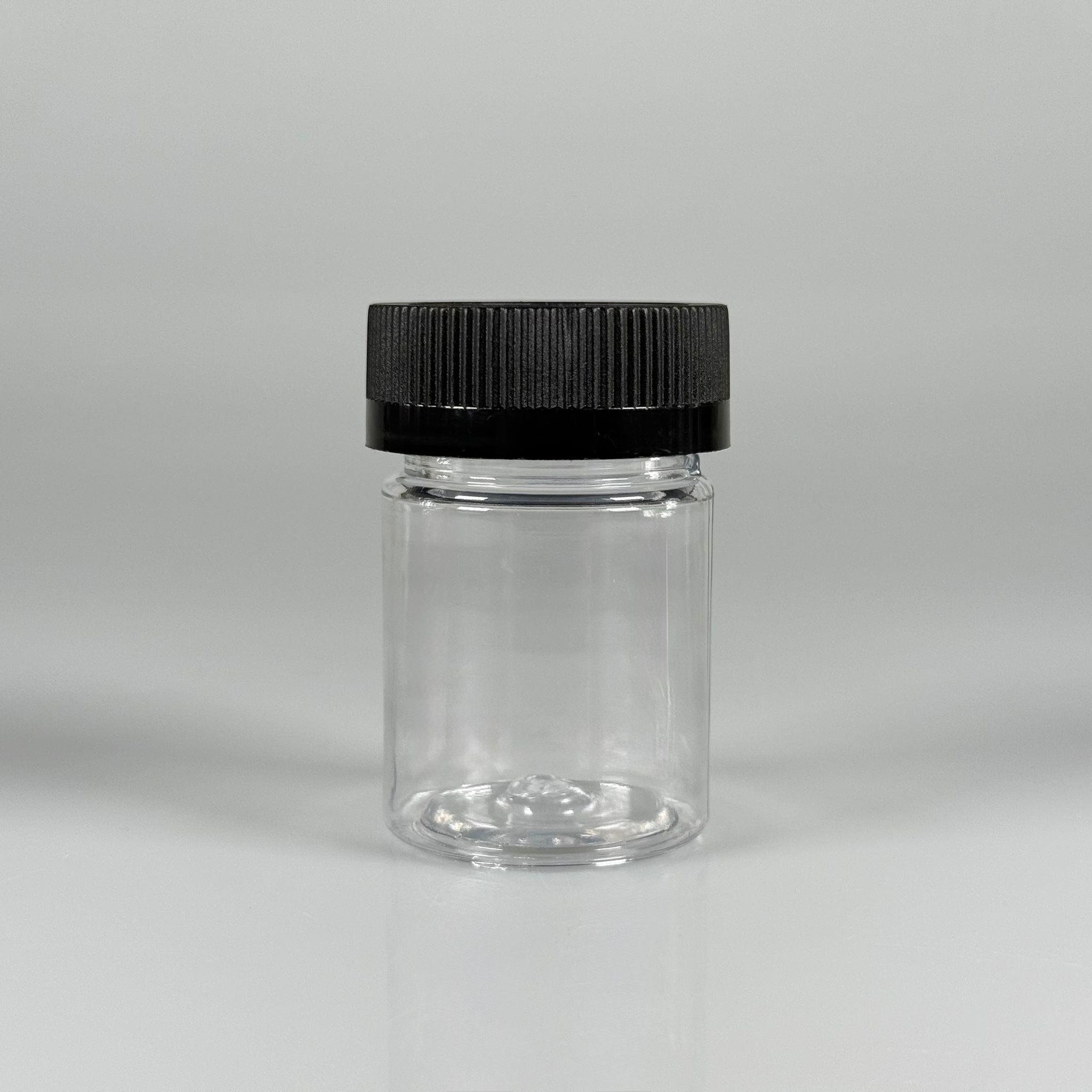 50 CC PET ŞİŞE GENİŞ AĞIZLI  - SİYAH ÇOCUK KİLİT KAPAKLI - 50 ML PLASTİK NUMUNE KAVANOZU, MİNİ TABLET KAVANOZU