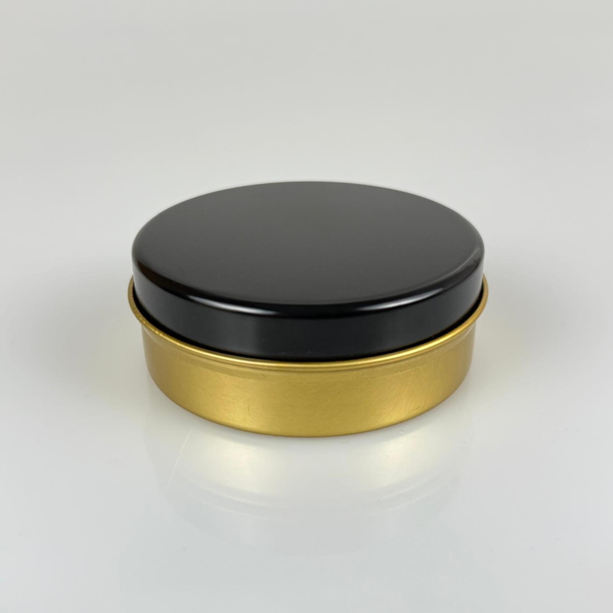100 CC TENEKE KUTU - GOLD - SİYAH KAPAKLI - METAL AMBALAJ - MUM TENEKESİ 77 X 28 MM