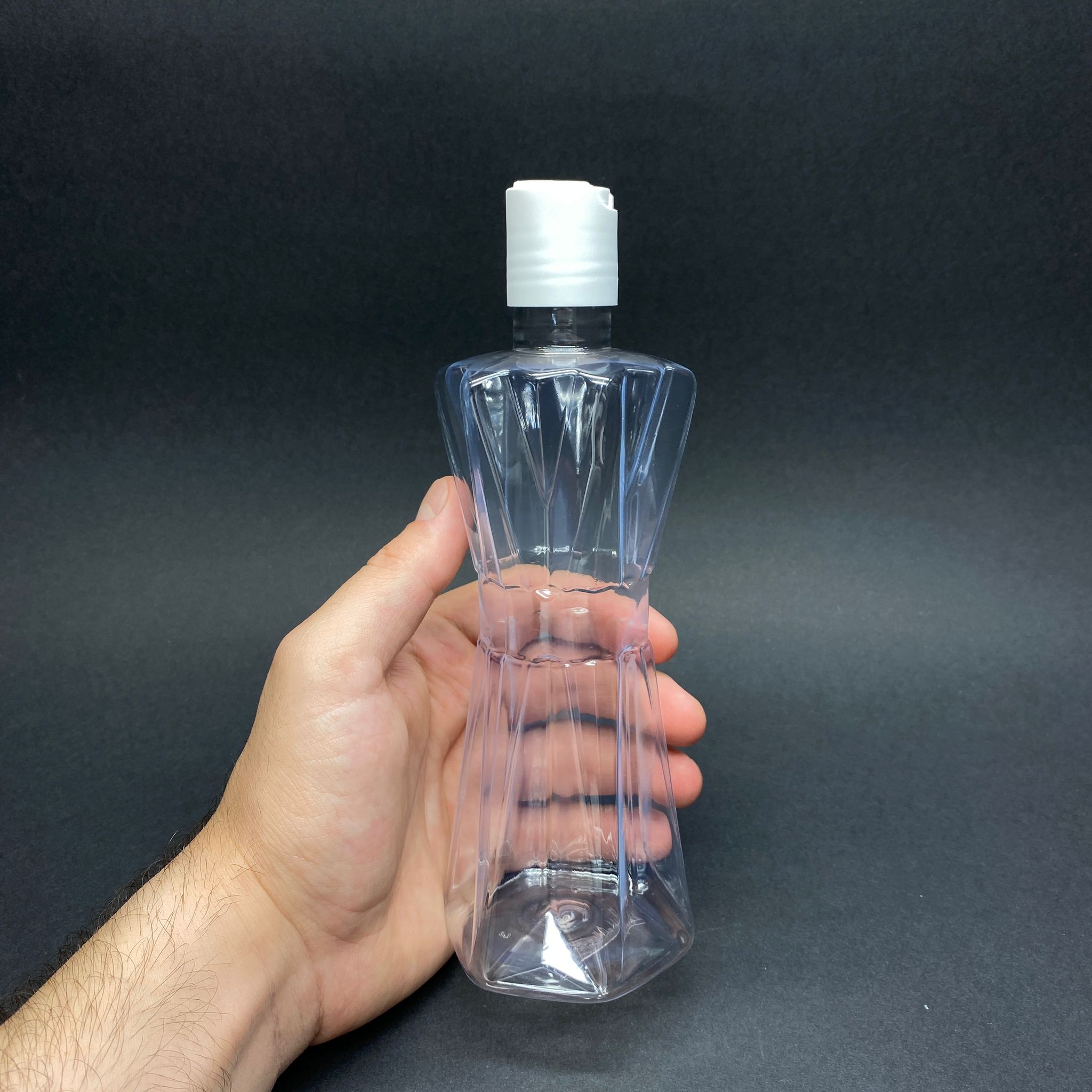 300 CC PET ELMAS MODEL ŞAMPUAN ŞİŞESİ - ŞEFFAF - BEYAZ DİSKTOP KAPAKLI - 300 ML BOŞ PLASTİK ŞAMPUAN ŞİŞESİ