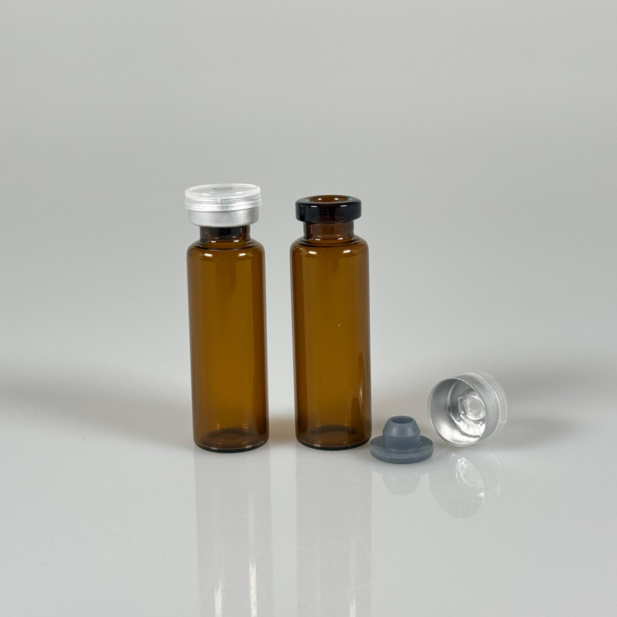 5 ML vial flakon şişe - 13 ağız 5 cc amber cam ilaç şişesi + kauçuk butil enjektör tıpası + gümüş alüminyum kapaklı takım