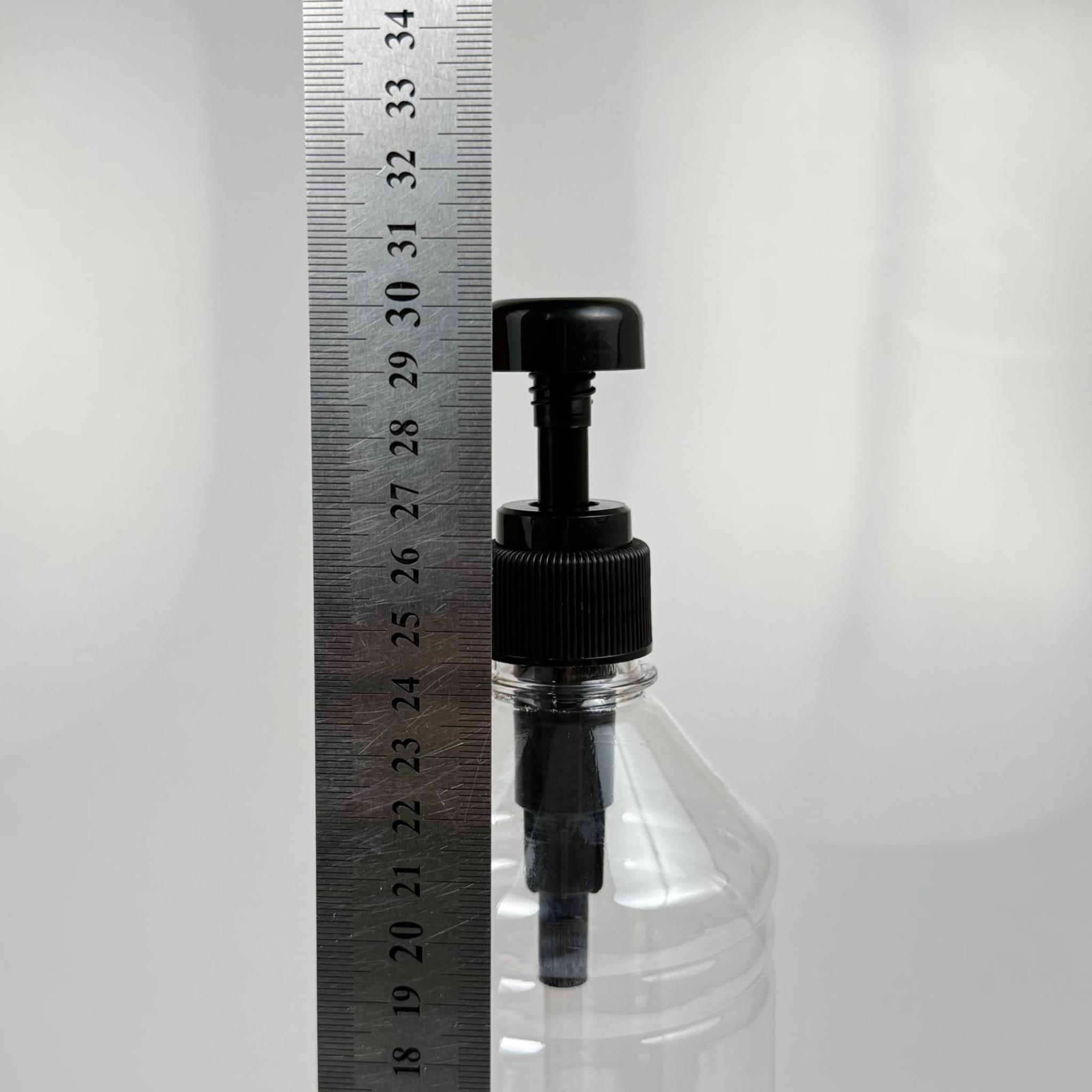 1000 CC ŞEFFAF DÜZ MODEL PET ŞİŞE - SİYAH DOZAJ POMPALI (HER BASMADA 4 CC SIVI ATAR)  - 1 LT POMPALI ŞİŞE - ŞURUP, ŞAMPUAN, KREM GİBİ YOĞUN KIVAMLI SIVILARDA KULLANILIR