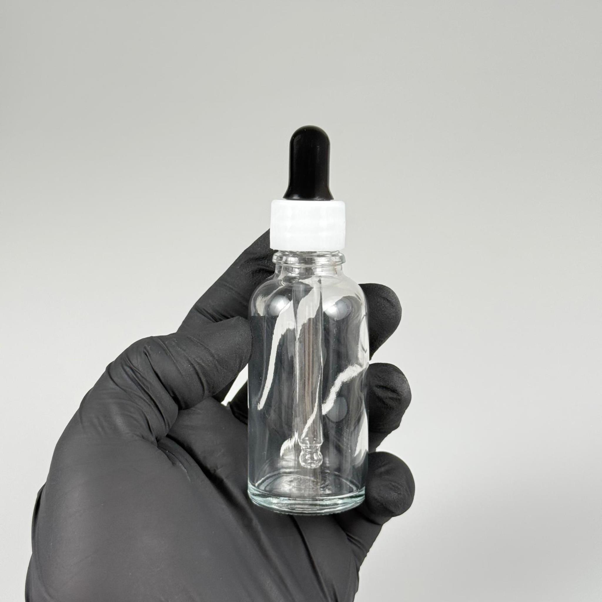 30 CC ŞEFFAF CAM DAMLALIKLI ŞİŞE - SİYAH EMZİK + BEYAZ DÜZ KAPAK + CAM PİPET TAKIM - 30 ML DAMLALIKLI ŞİŞE SETİ