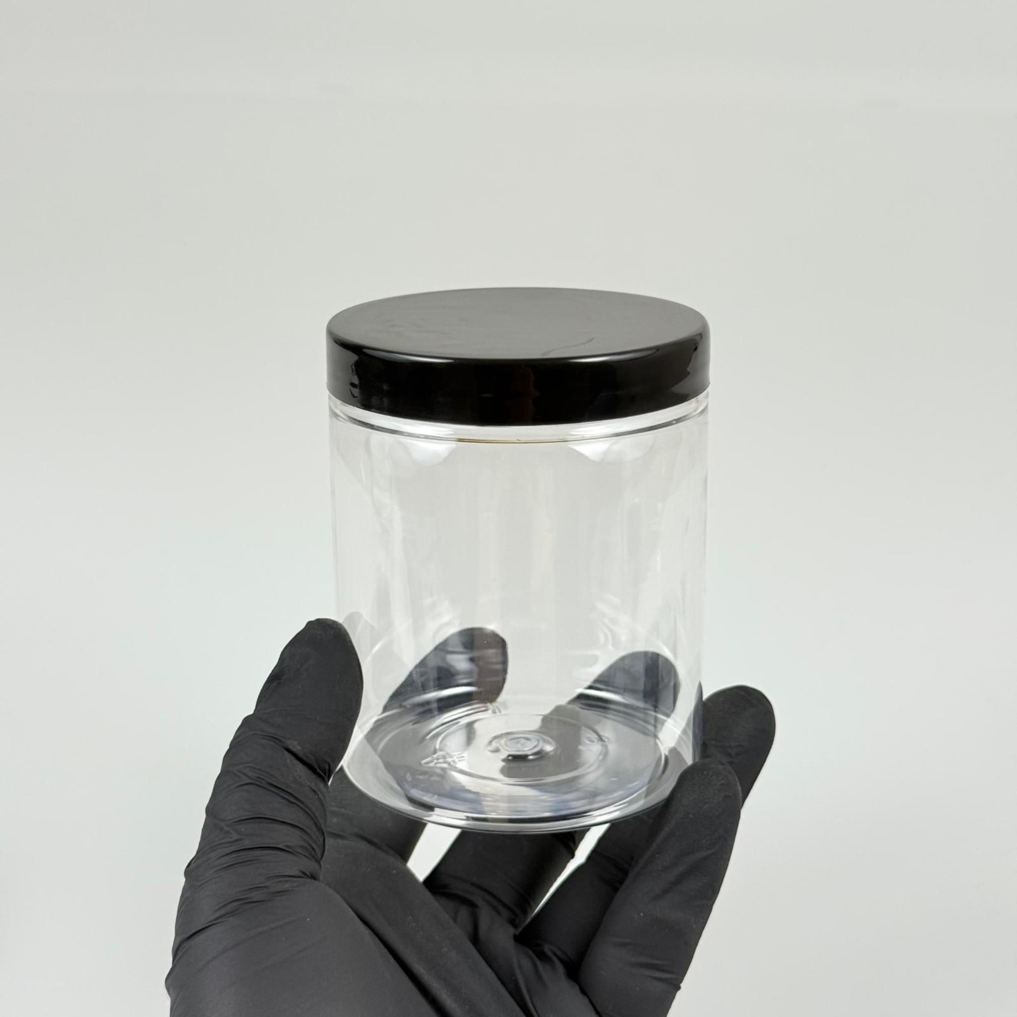 300 ML SERT PET KAVANOZ + SİYAH PLASTİK KAPAK + İÇ TIPA - 300 CC KALIN ŞEFFAF PLASTİK KAVANOZ SİYAH PLASTİK KAPAKLI İÇ TIPALI TAKIM - KREM KAVANOZLARI