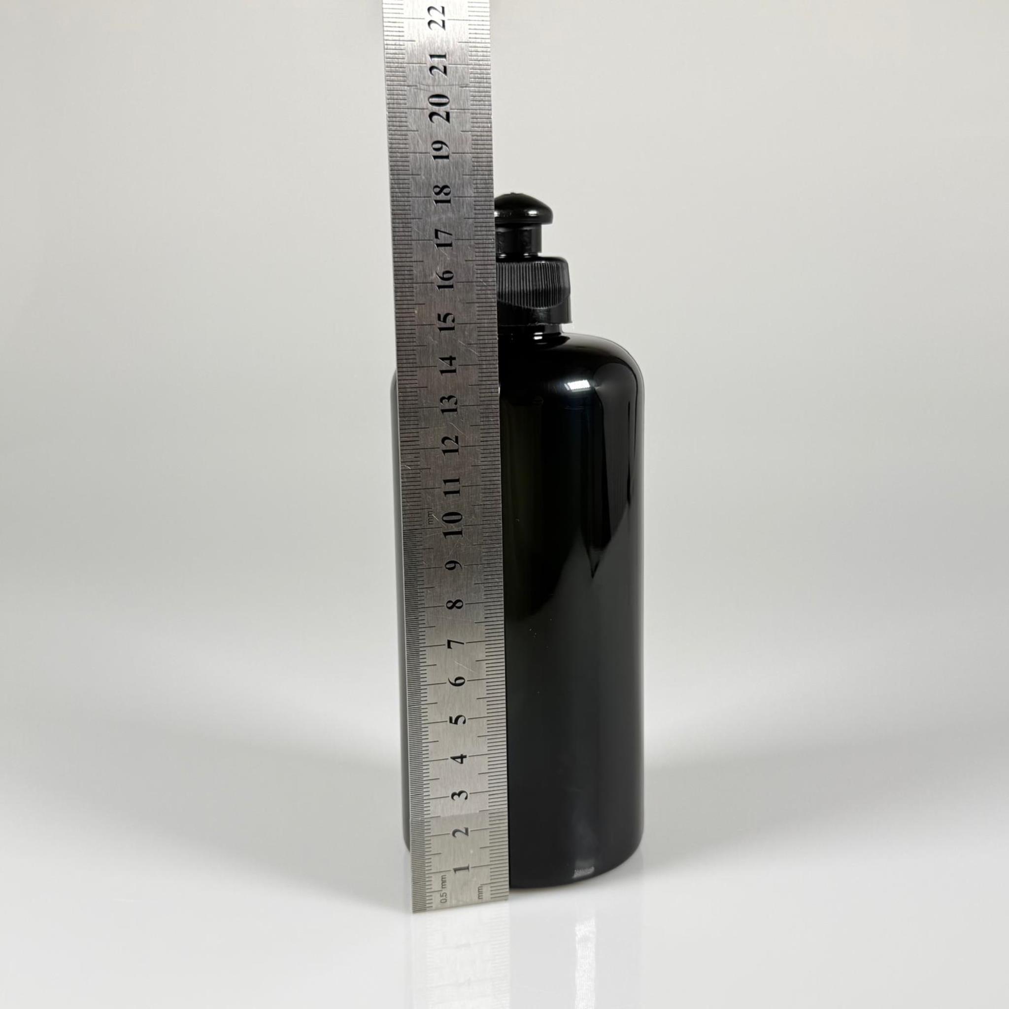 500 CC SİYAH UZUN SİLİNDİR PET ŞİŞE KALIN (26 GR) - SİYAH PUSH-PULL KAPAKLI - 28 AĞIZ - 500 ML PET ŞİŞE