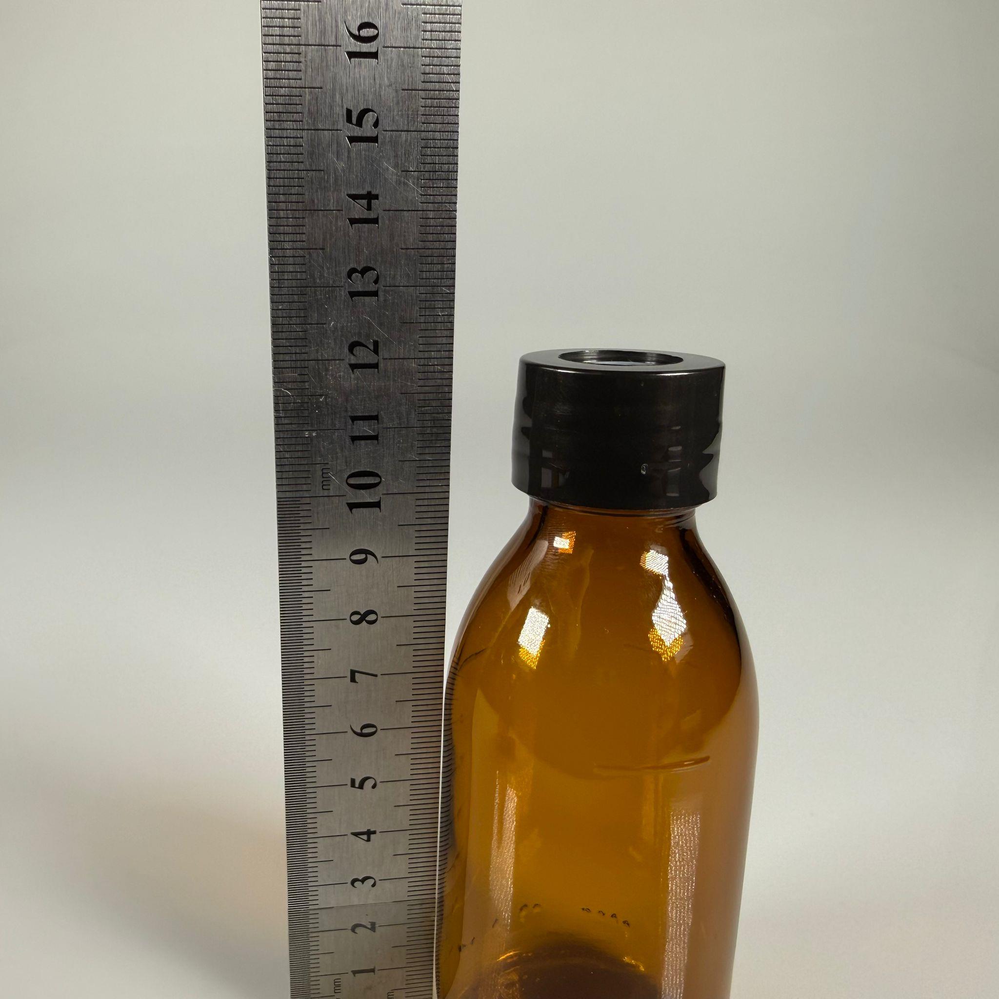 FLAKON ENJEKTÖR SERUM ŞİŞESİ - 125 ML AMBER ECZA CAM ŞİŞE + VİDALI DELİKLİ KAPAK (ELLE ÇEVİREREK KAPANIR) + KAUÇUK BUTİL TIPA TAKIM