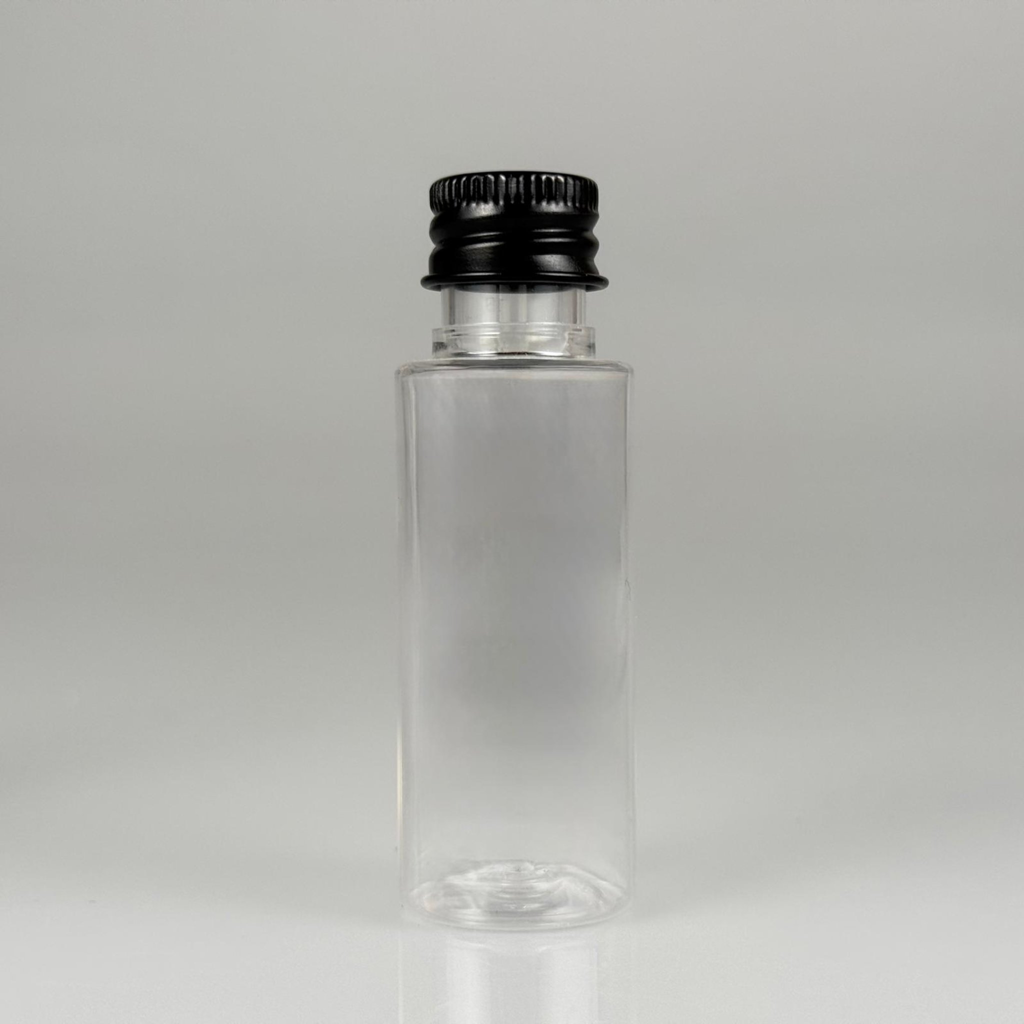 30 CC ŞEFFAF SİLİNDİR UZUN MODEL PET ŞİŞE + KÖPÜK CONTALI SİYAH ALÜMİNYUM METAL KAPAKLI TAKIM - 30 ML PLASTİK ŞİŞE
