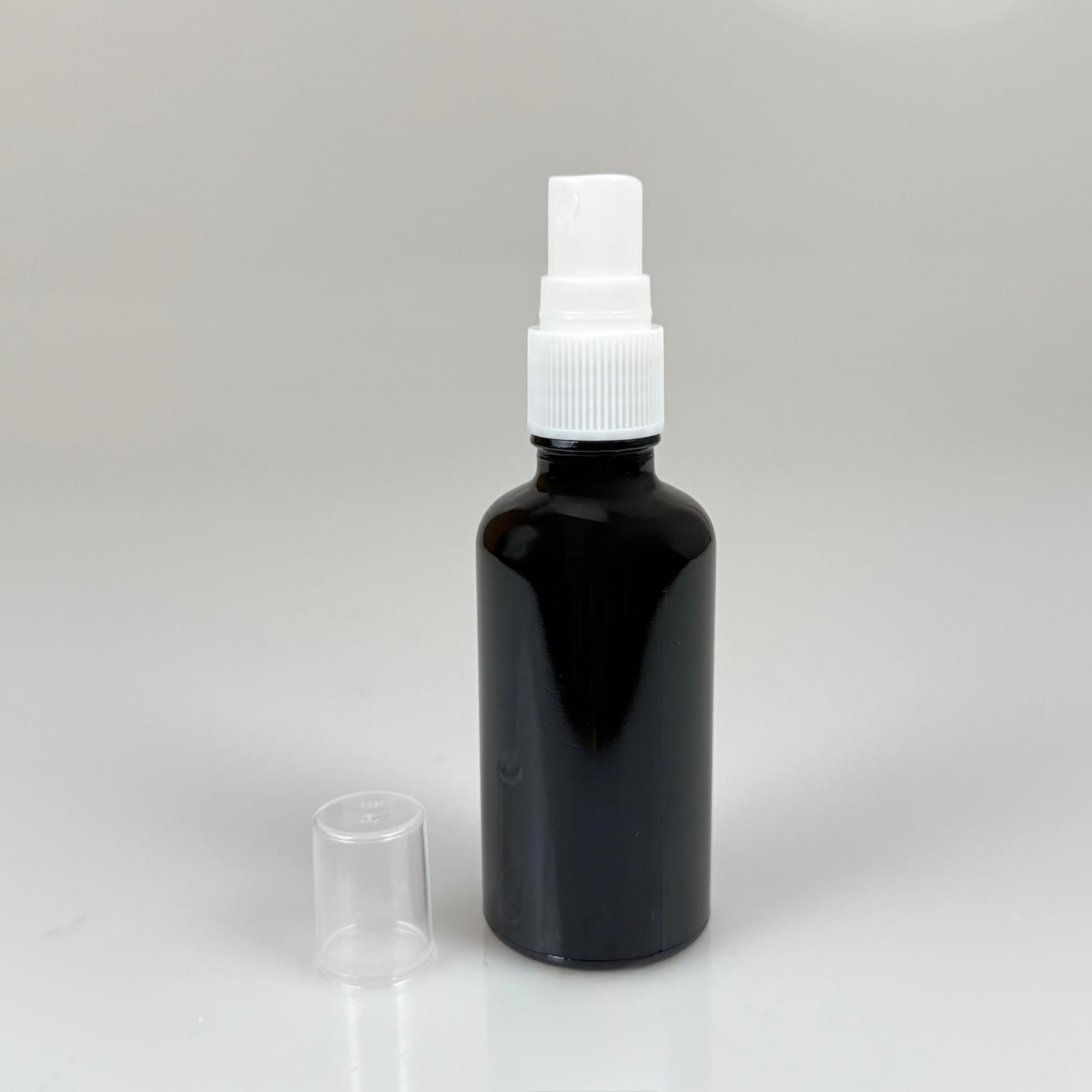 50 CC SİYAH CAM ŞİŞE BEYAZ SPREYLİ TAKIM - 50 ML SPREYLİ ŞİŞE