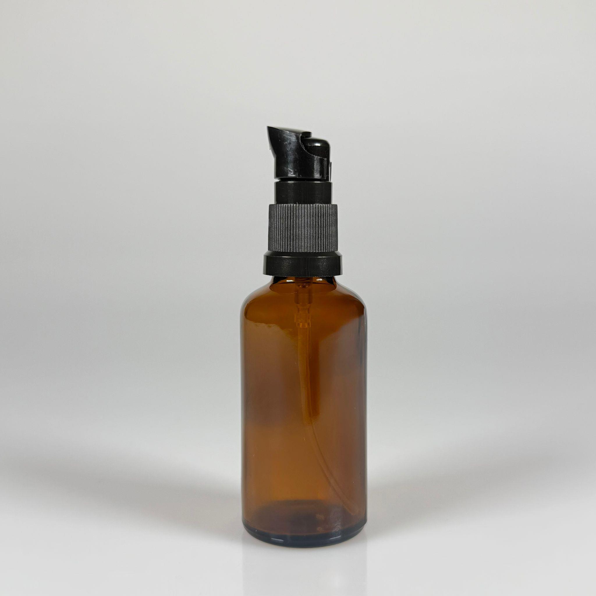 50 CC AMBER CAM ŞİŞE - SIZDIRMAZ ETEKLİ SİYAH LOSYON POMPALI TAKIM - 50 ML LOSYON ŞİŞESİ - YAĞ, KREM GİBİ YOĞUN KIVAMLI SIVILAR İÇİN CAM AMBALAJ