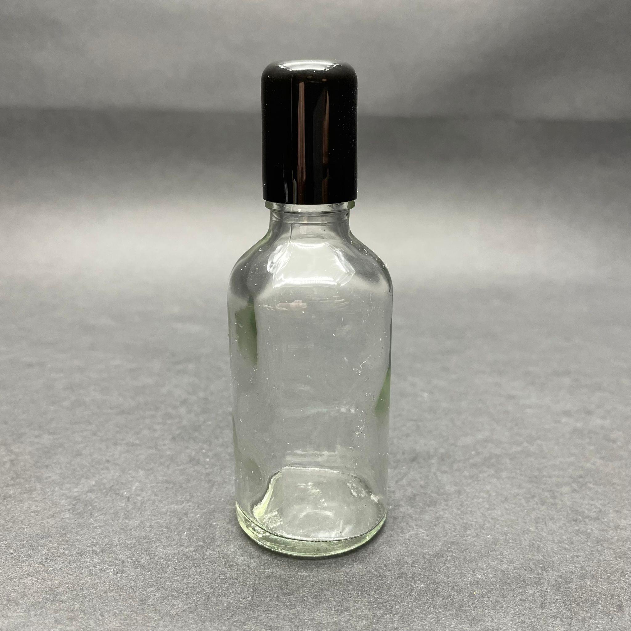 50 CC ŞEFFAF CAM ROLL-ON ŞİŞESİ - SİYAH KAPAKLI - 50 ML ÇELİK BİLYELİ ŞİŞE - CAM ROLL ON ŞİŞE - CAM ESANS ŞİŞESİ