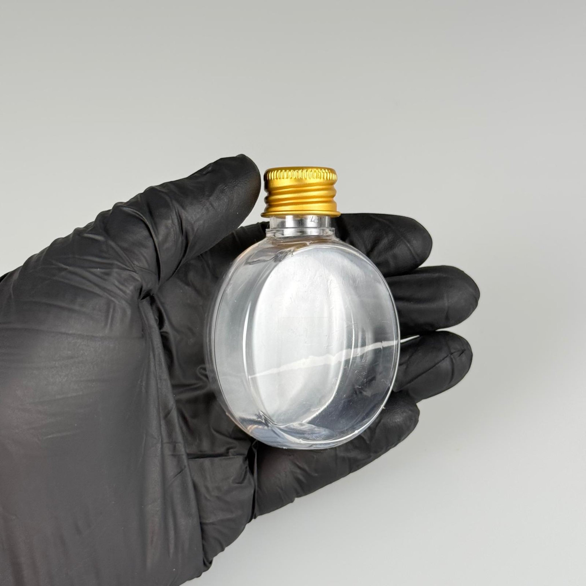 40 CC YUVARLAK TOP PET ŞİŞE - KÖPÜK CONTALI GOLD ALÜMİNYUM METAL KAPAKLI TAKIM - 40 ML ŞEFFAF PET ŞİŞE