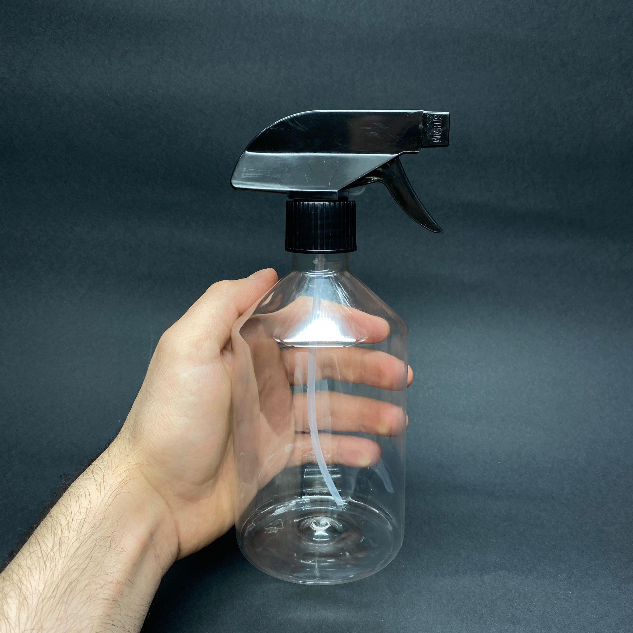 500 CC KÜT BOYUNLU ŞEFFAF PET ŞİŞE - SİYAH TETİK TRİGER SPREYLİ - 500 ML KALIN (30 GR) PET ŞİŞE - BOŞ FISFIS ODA KOKUSU, OTO TEMİZLİK VB İÇİN PET ŞİŞE