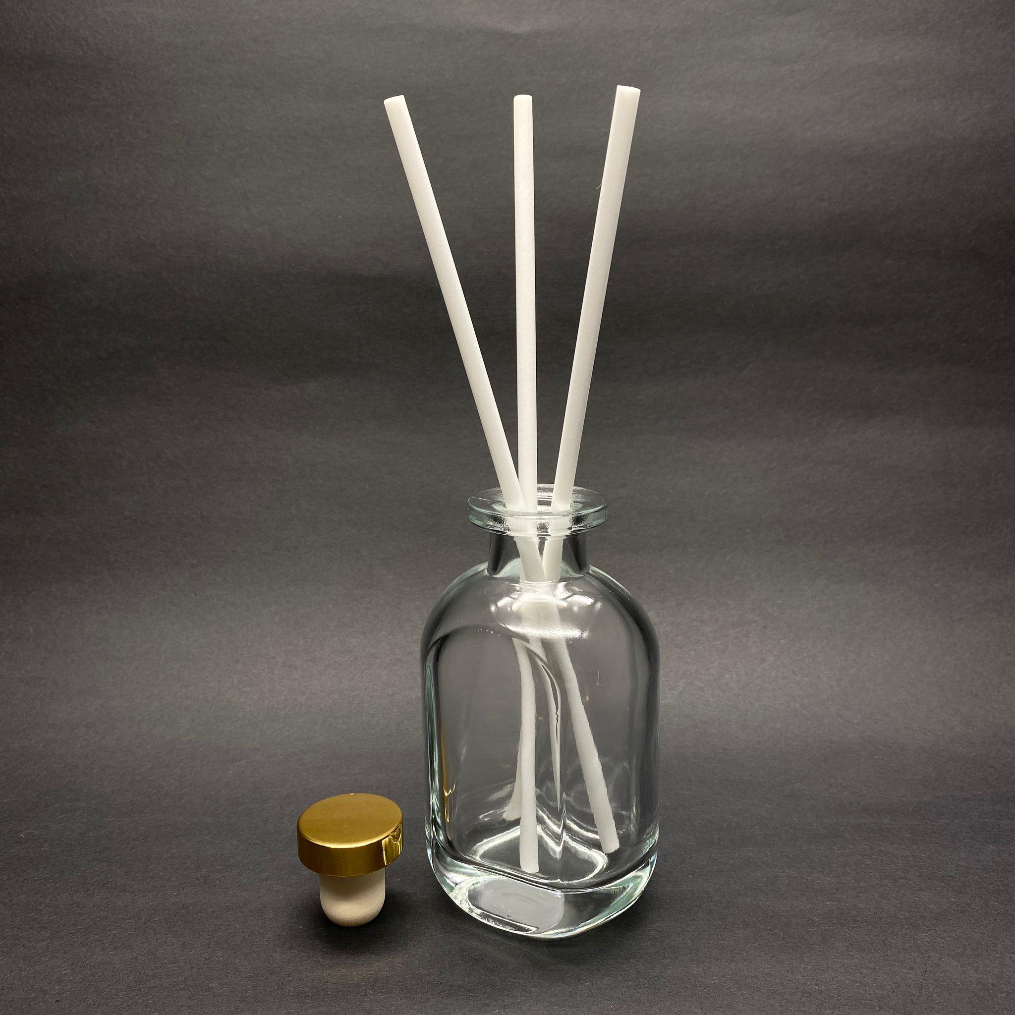 150 CC CAM BAMBU ODA KOKUSU ŞİŞESİ - 150 ML DİFFUSER CAM ŞİŞE + GOLD MANTAR TIPA + 3 ADET 21 CM BEYAZ BAMBU ÇUBUK