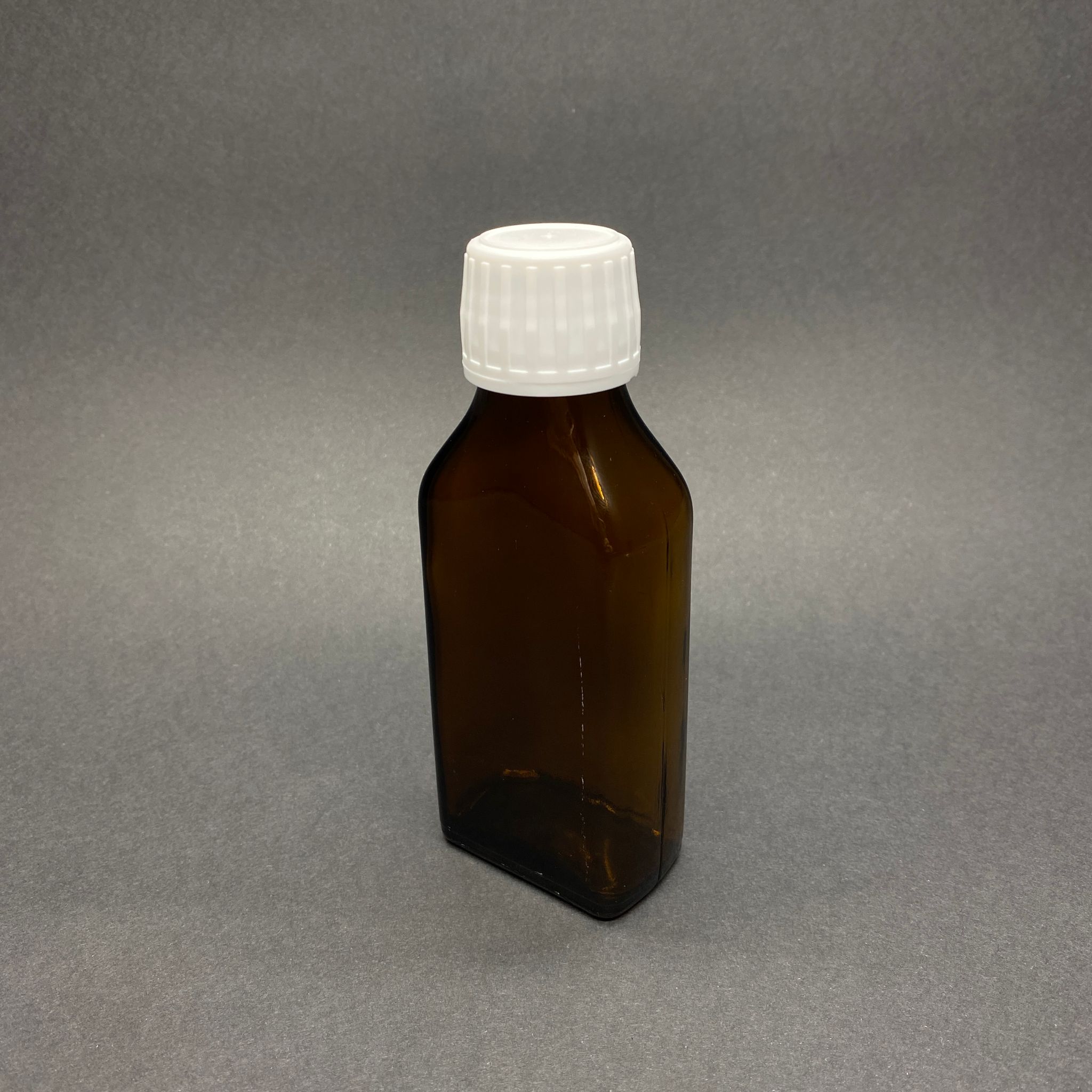 100 CC AMBER YASSI CAM ŞİŞE KAPAKSIZ (28 AĞIZ) BEYAZ KLİLİTLİ KAPAKLI - 100 ML YASSI AMBER CAM ŞİŞE