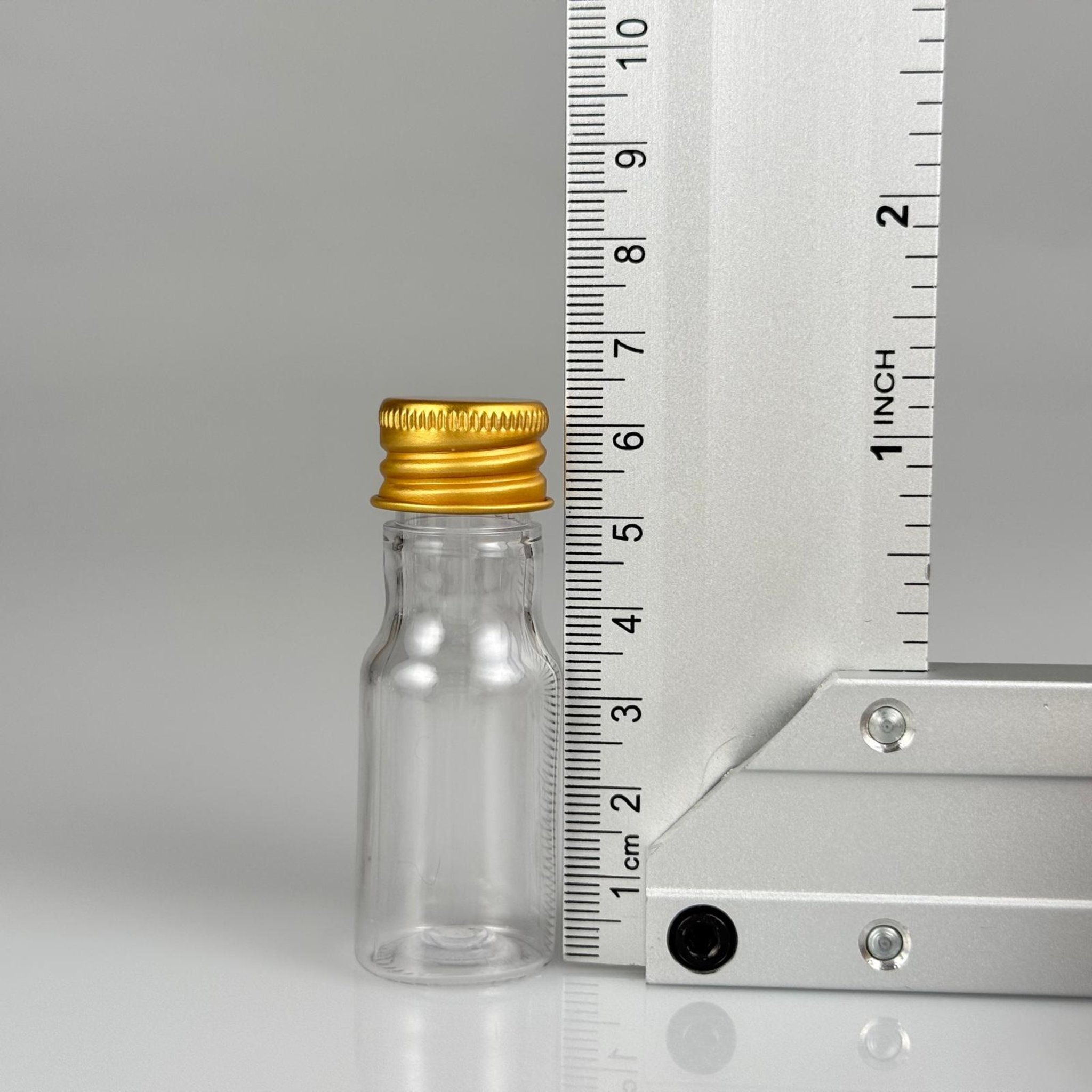 10 CC ŞEFFAF PET ŞİŞE + KÖPÜK CONTALI GOLD ALÜMİNYUM METAL KAPAKLI + DAMLALIKLI KOLONYA TIPALI TAKIM - 10 ML PLASTİK ŞİŞE (SİLME 15 CC)