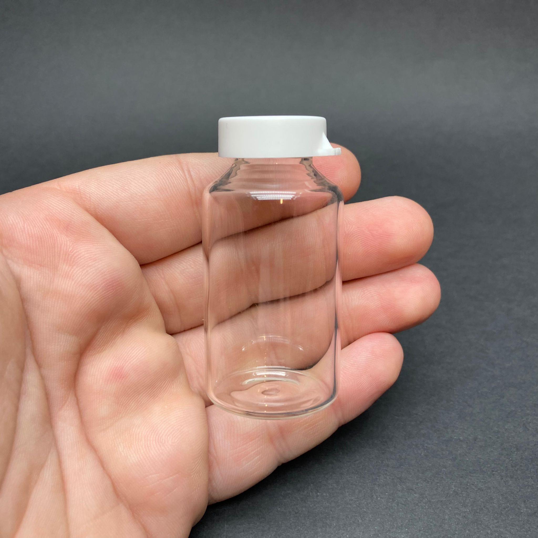 20 CC CAM ŞİŞE ŞEFFAF - PLASTİK KAPAKLI - 20 ML ÇEKME CAM - ÜFLEME CAM - TOMBUL - İNCE FLAKON PENİSİLİN CAM ŞİŞE
