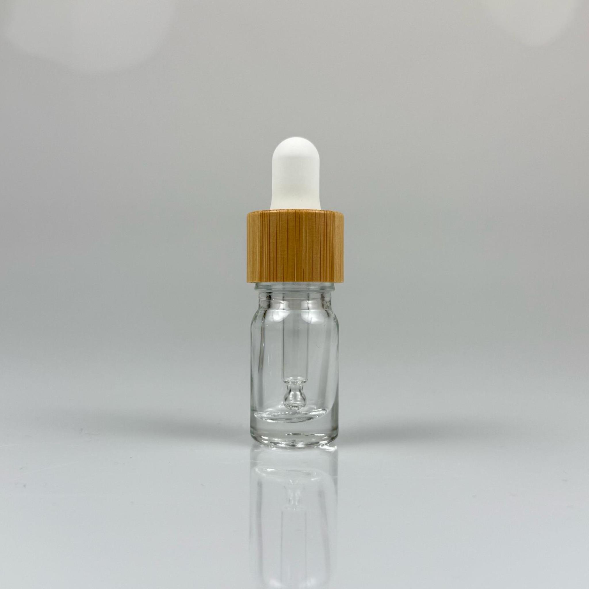 5 CC ŞEFFAF CAM DAMLALIKLI ŞİŞE - BEYAZ EMZİK - BAMBU AHŞAP KAPAK - 5 ML ŞEFFAF BAMBU KAPAKLI CAM DAMLALIKLI ŞİŞE